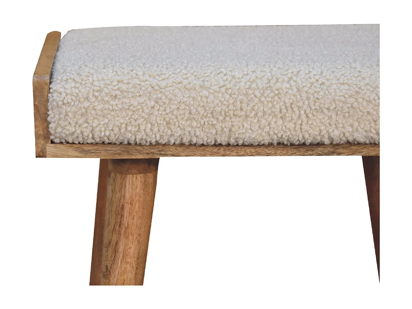 Artisan Furniture fotskammel i heltre i kremfarget bouclé-stoff