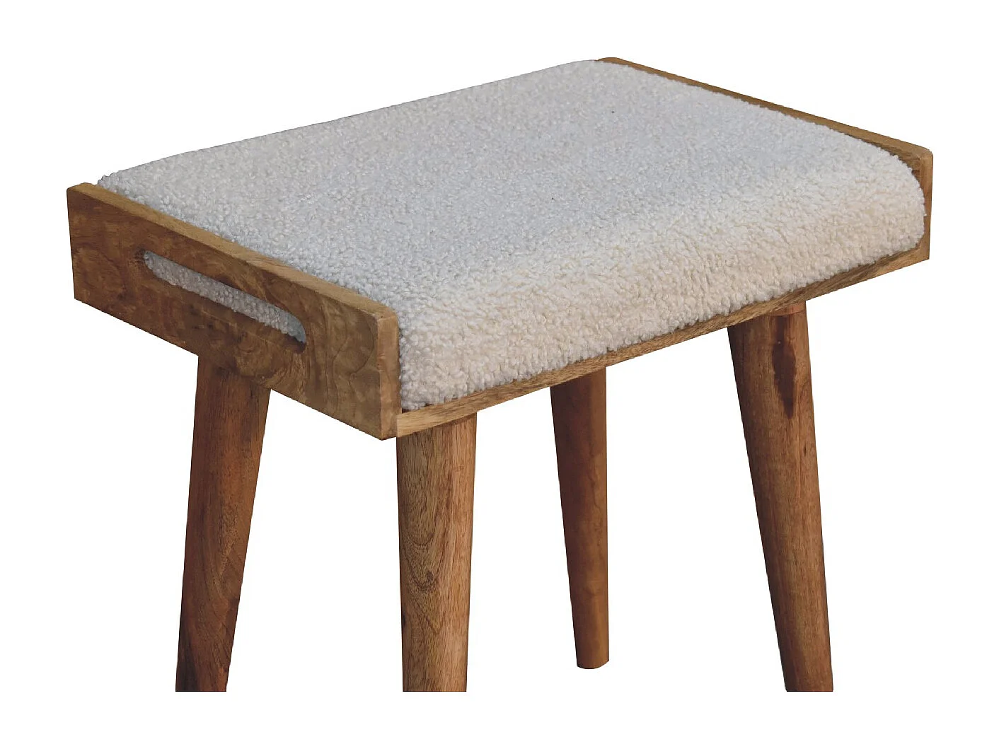 Artisan Furniture fotskammel i heltre i kremfarget bouclé-stoff