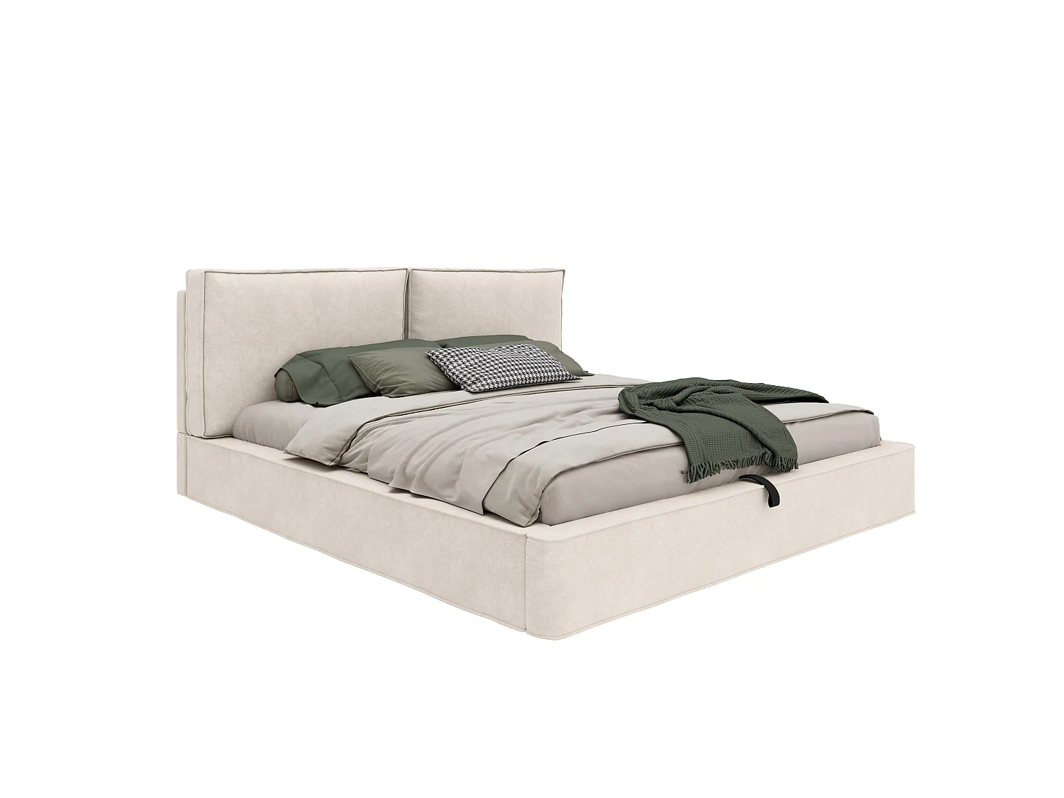 Klädd säng med förvaring 180x200 cm - med förvaringsutrymme - Chenille-tyg - Beige (madrass ingår ej)