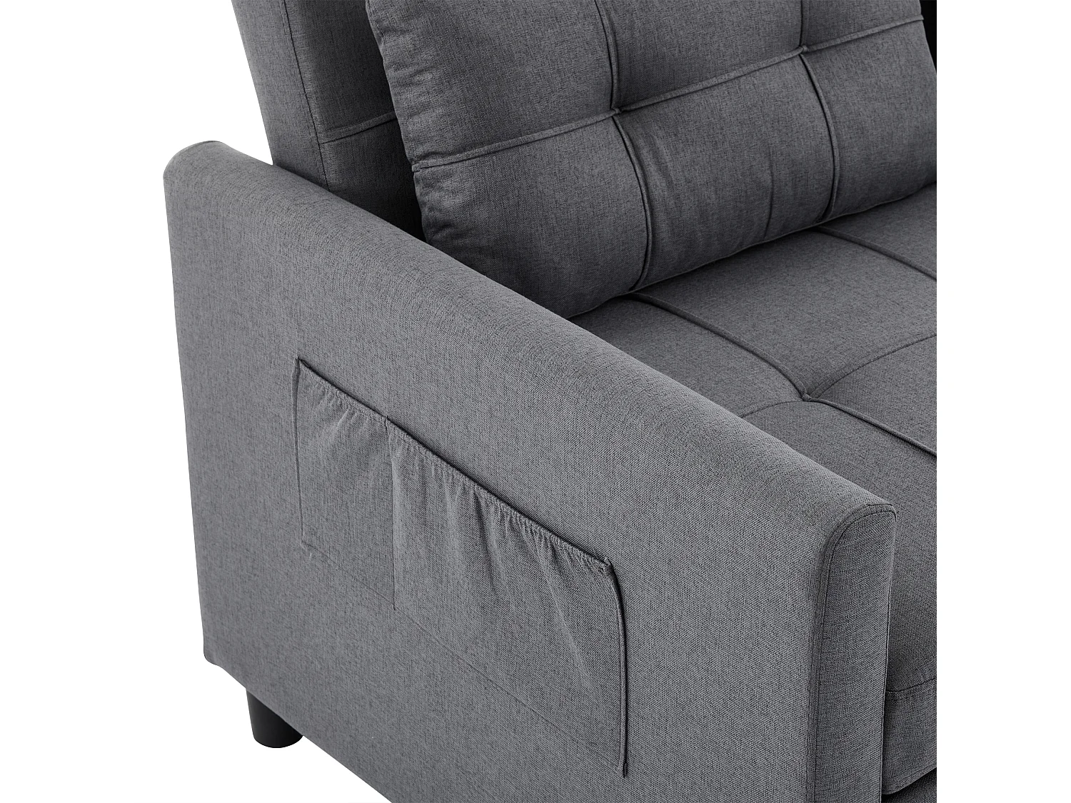 Canapé d'angle 3 places - Dossier réglable - Pliable pour un rangement - Mobile - Poches latérales - Gris