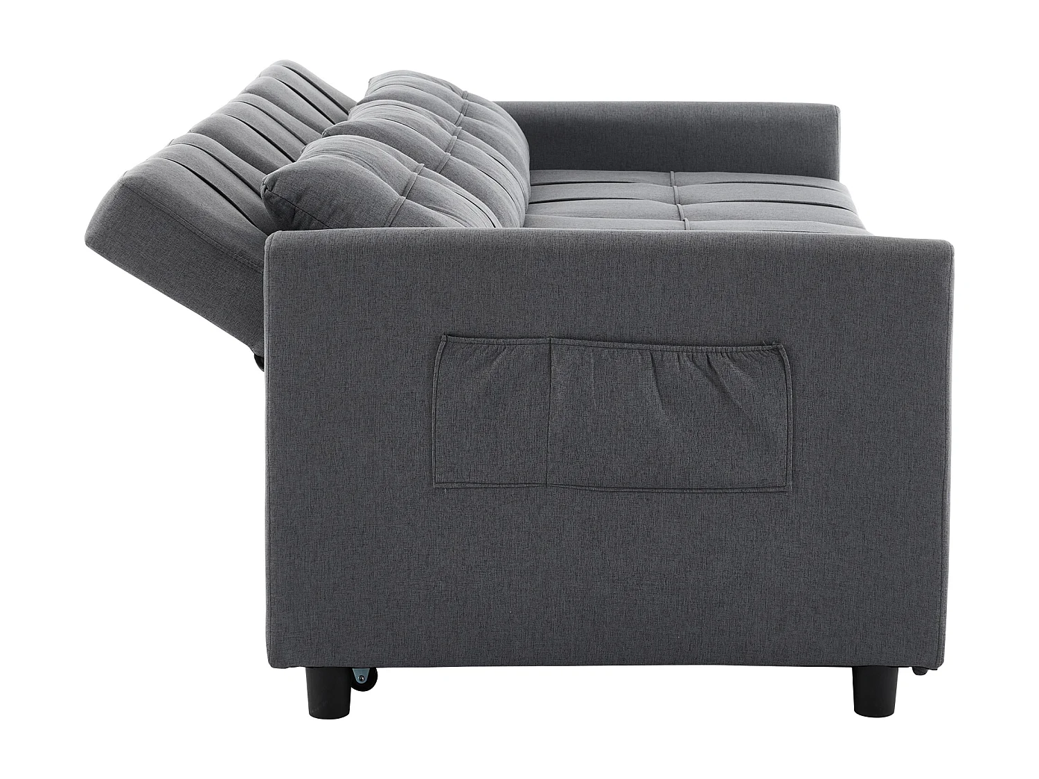 Canapé d'angle 3 places - Dossier réglable - Pliable pour un rangement - Mobile - Poches latérales - Gris