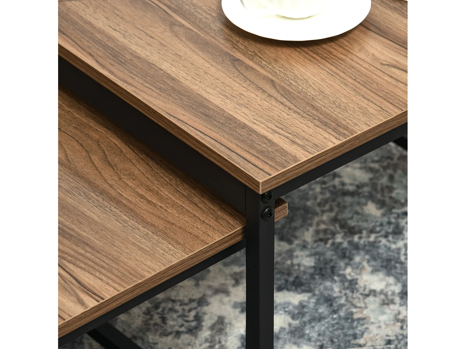 Conjunto de 2 mesas de centro encaixáveis 60/54, design industrial, empilháveis, para sala de estar, quarto, cor natural.