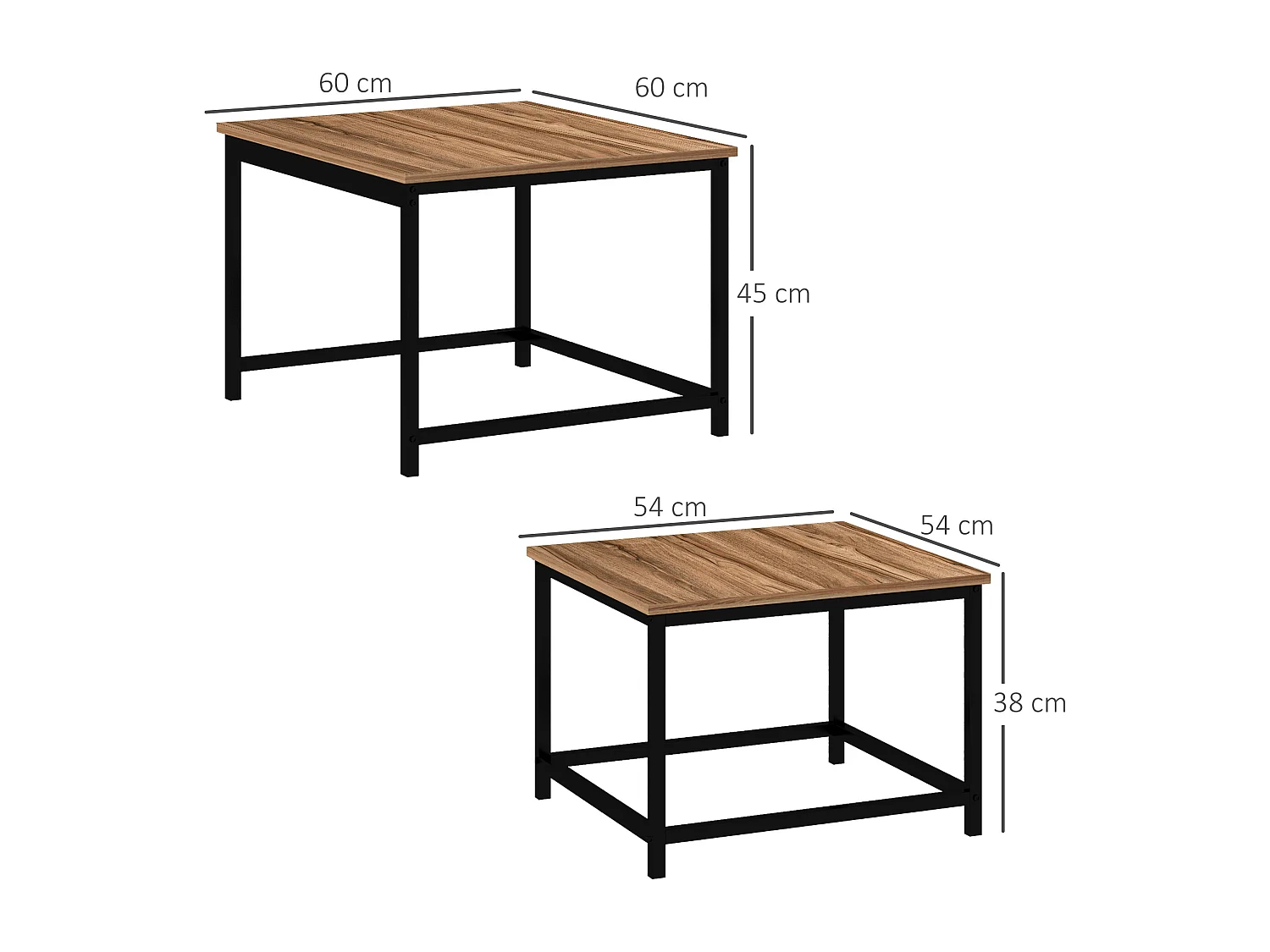 Lot de 2 Tables Basses gigognes 60/54 Design Industriel, empilables, pour Salon, Chambre, Naturelle