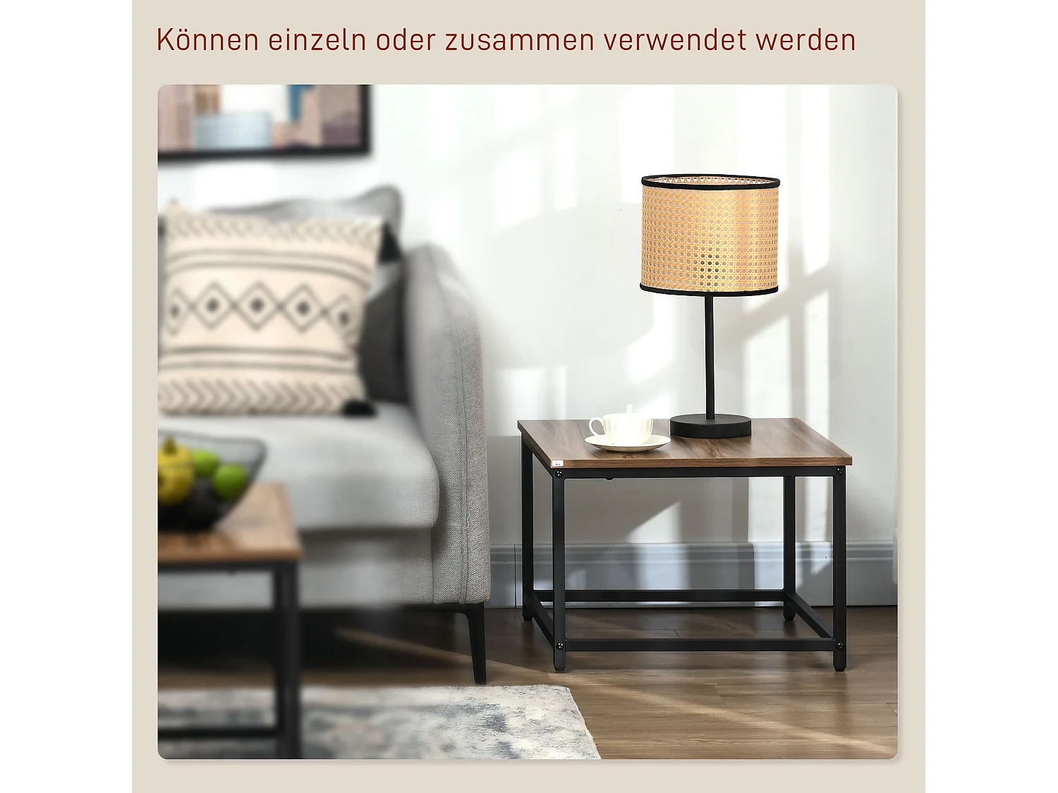 Lot de 2 Tables Basses gigognes 60/54 Design Industriel, empilables, pour Salon, Chambre, Naturelle