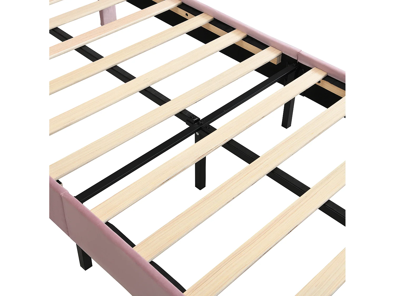 Lit enfant rembourré 90x200 cm - avec banc de bout de lit - avec sommier à lattes - Velours + contreplaqué - Rose (sans matelas)