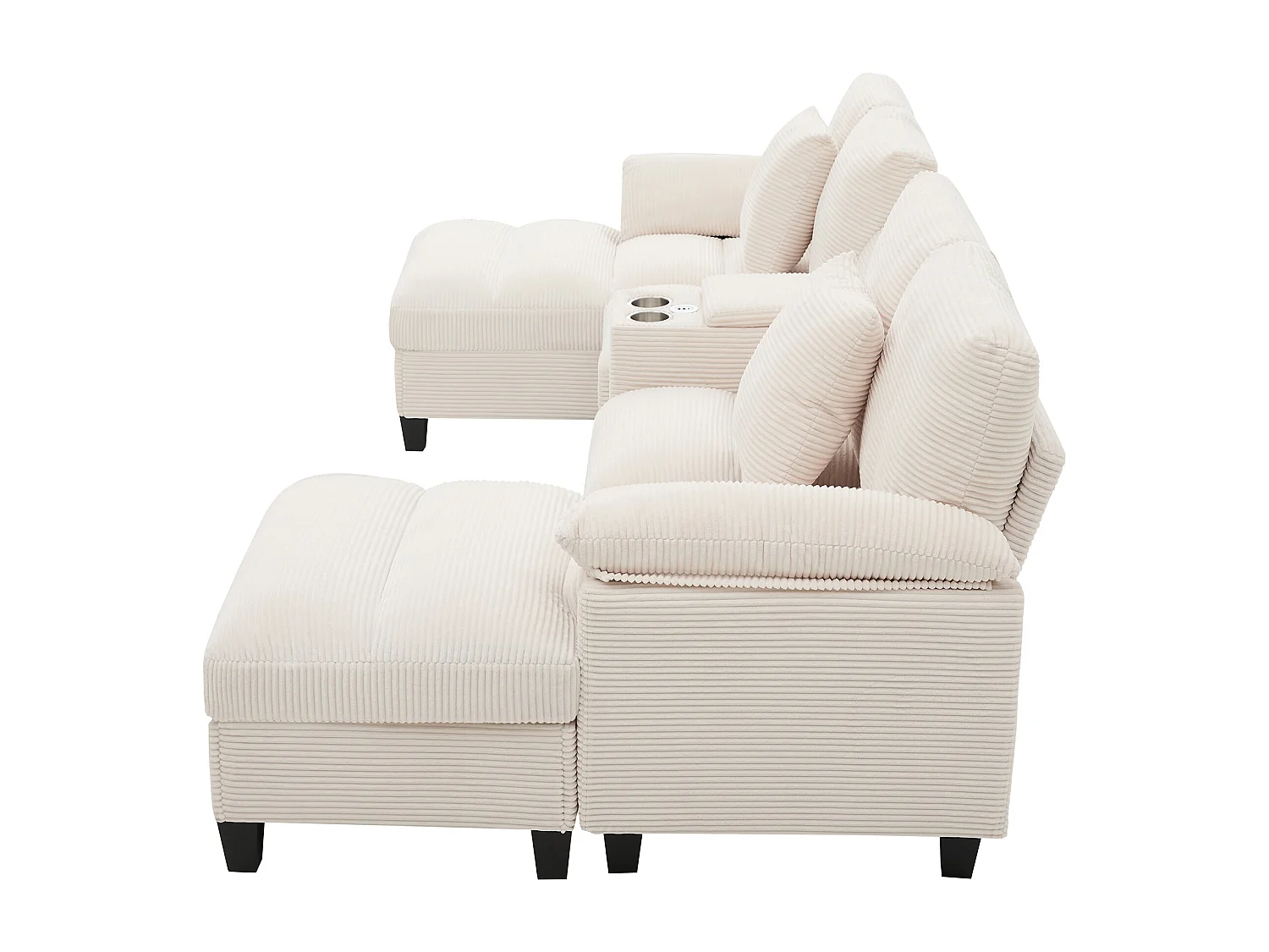 Canapé d'angle 4 places en forme de U - avec espace de rangement - porte-gobelet inclus - 2 ports USB - beige