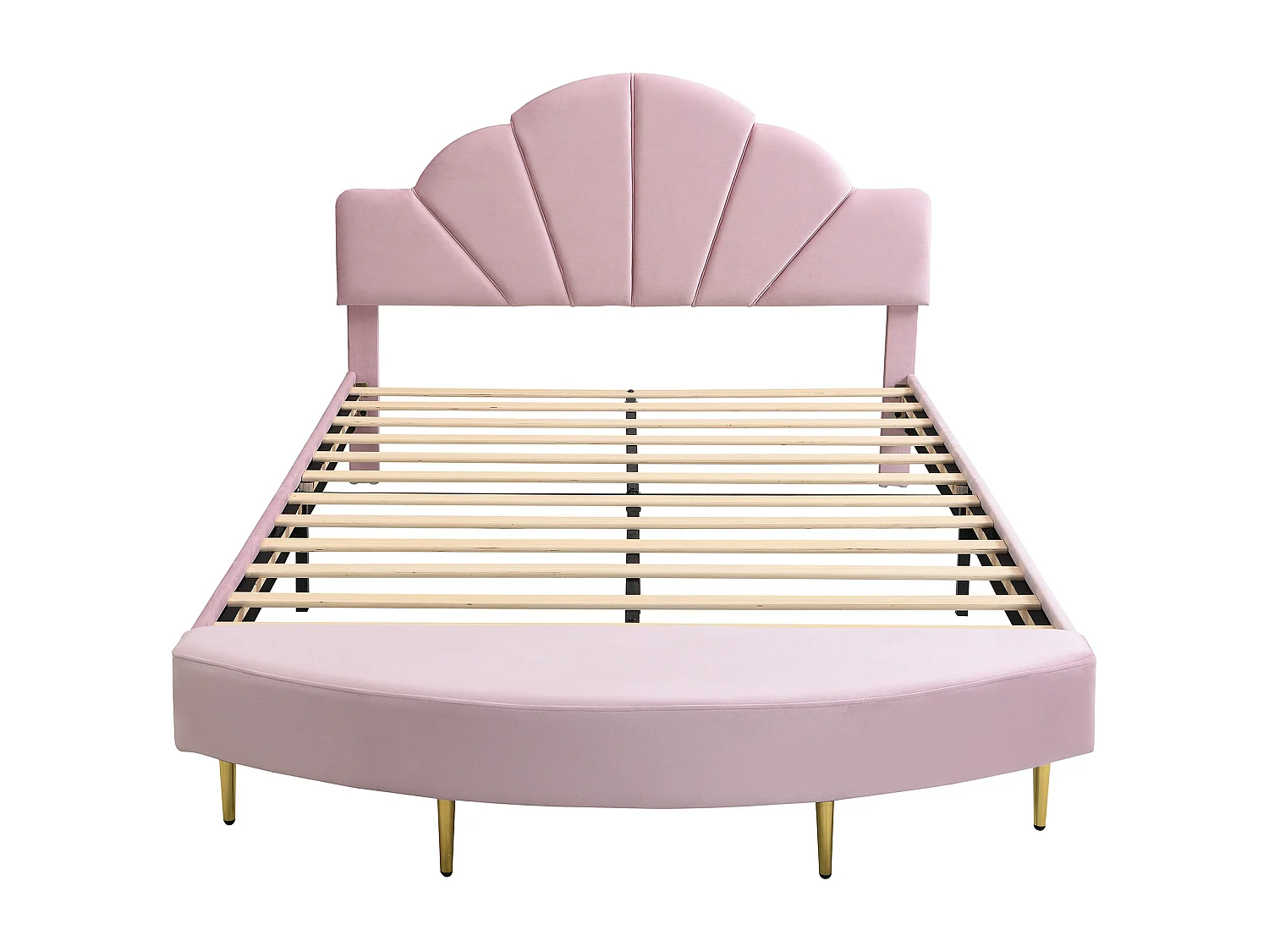 Lit enfant rembourré 140x200 cm - avec banc de bout de lit - avec sommier à lattes - Velours + contreplaqué - Rose (sans matelas)