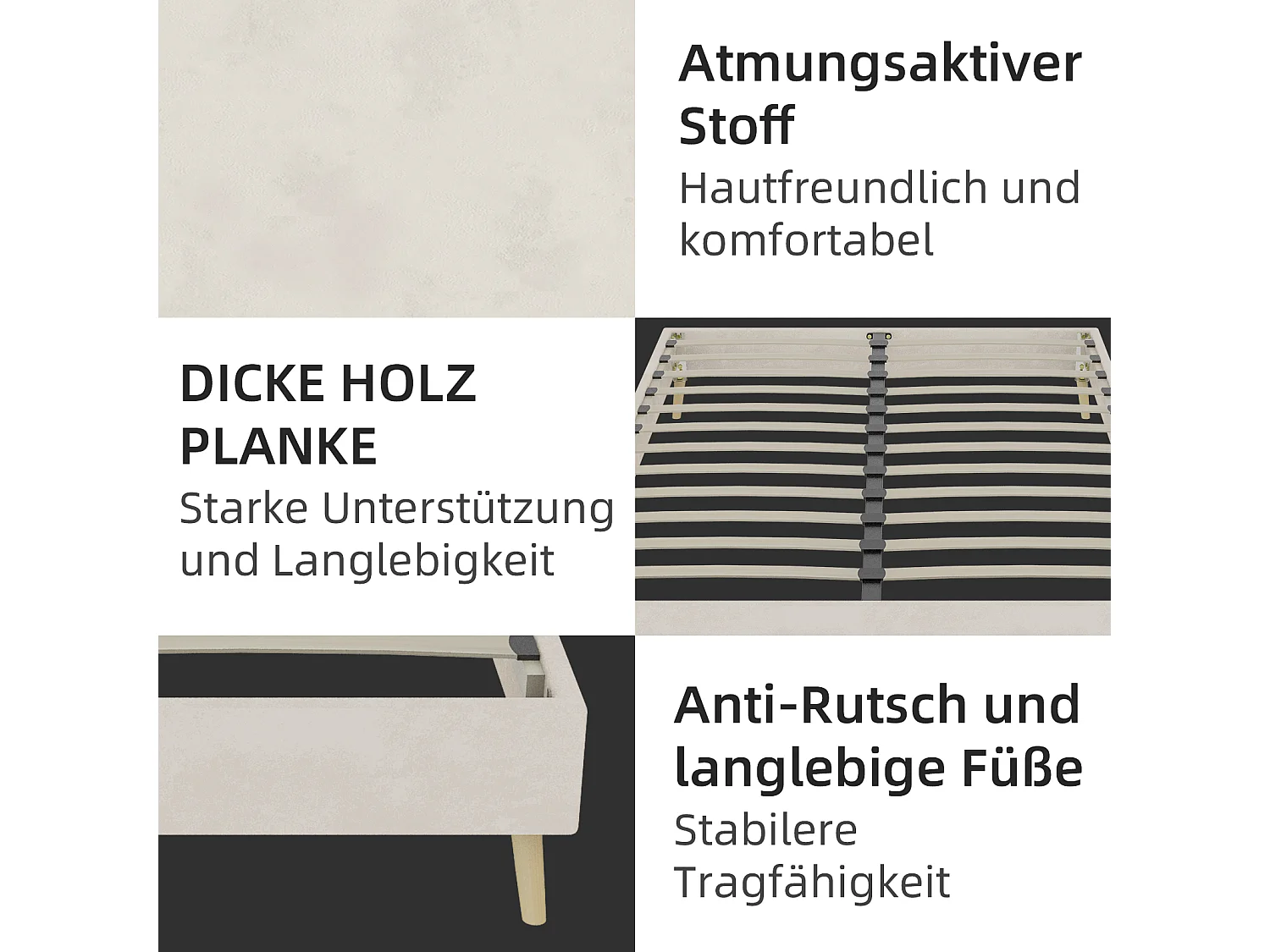 Struttura letto minimalista 160x200 cm, velluto beige, base bassa, arredamento moderno, senza meccanismo di sollevamento a gas, testiera e materasso