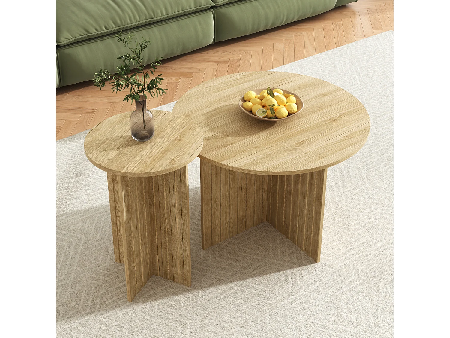 Conjunto de 2 mesas de centro modernas em madeira - Mesas de centro redondas com design escandinavo - 76x76x50cm