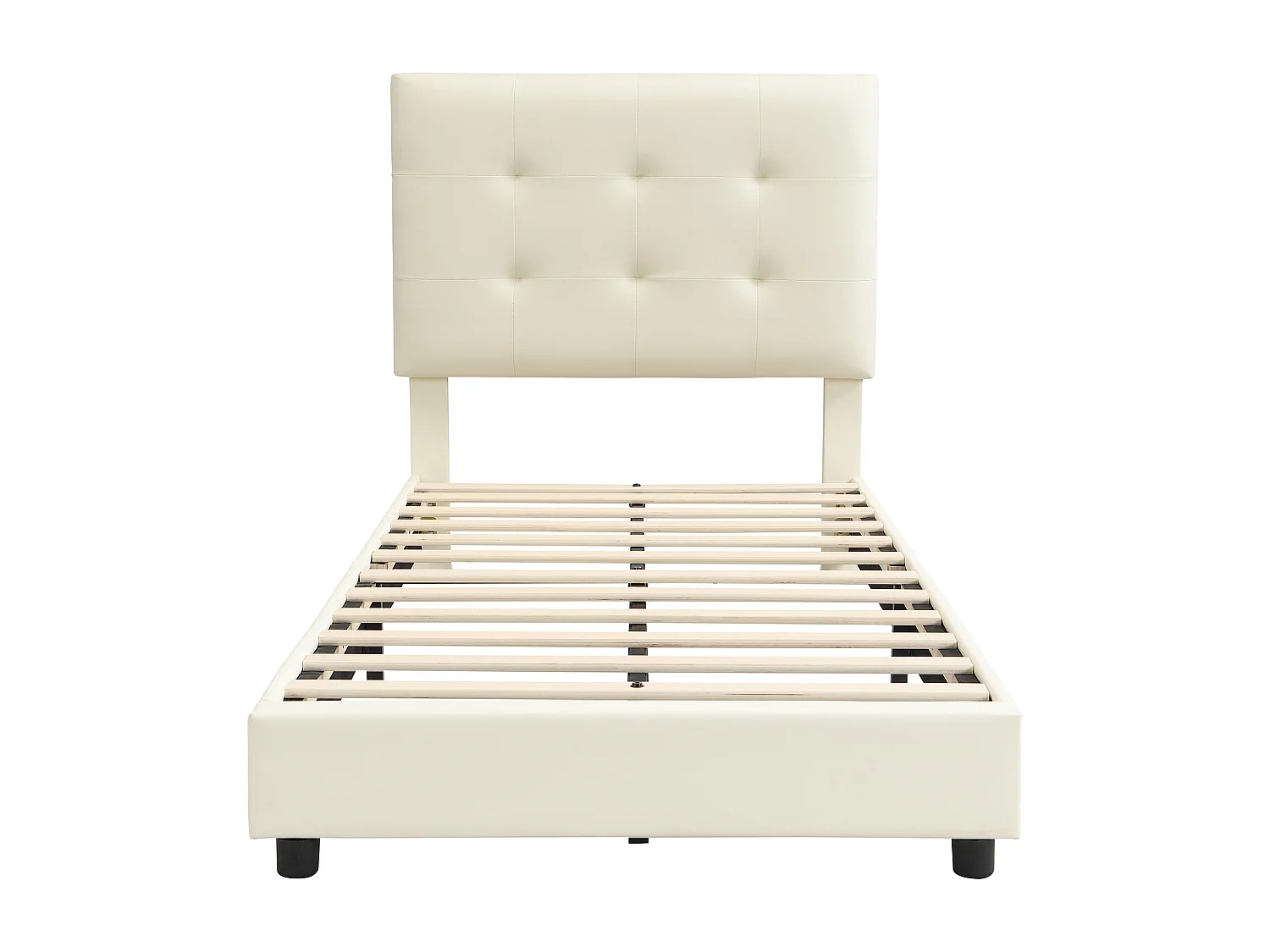 Lit enfant rembourré 90x200 cm - tête de lit en forme de biscuit - avec sommier à lattes - PU + contreplaqué - Beige (sans matelas)