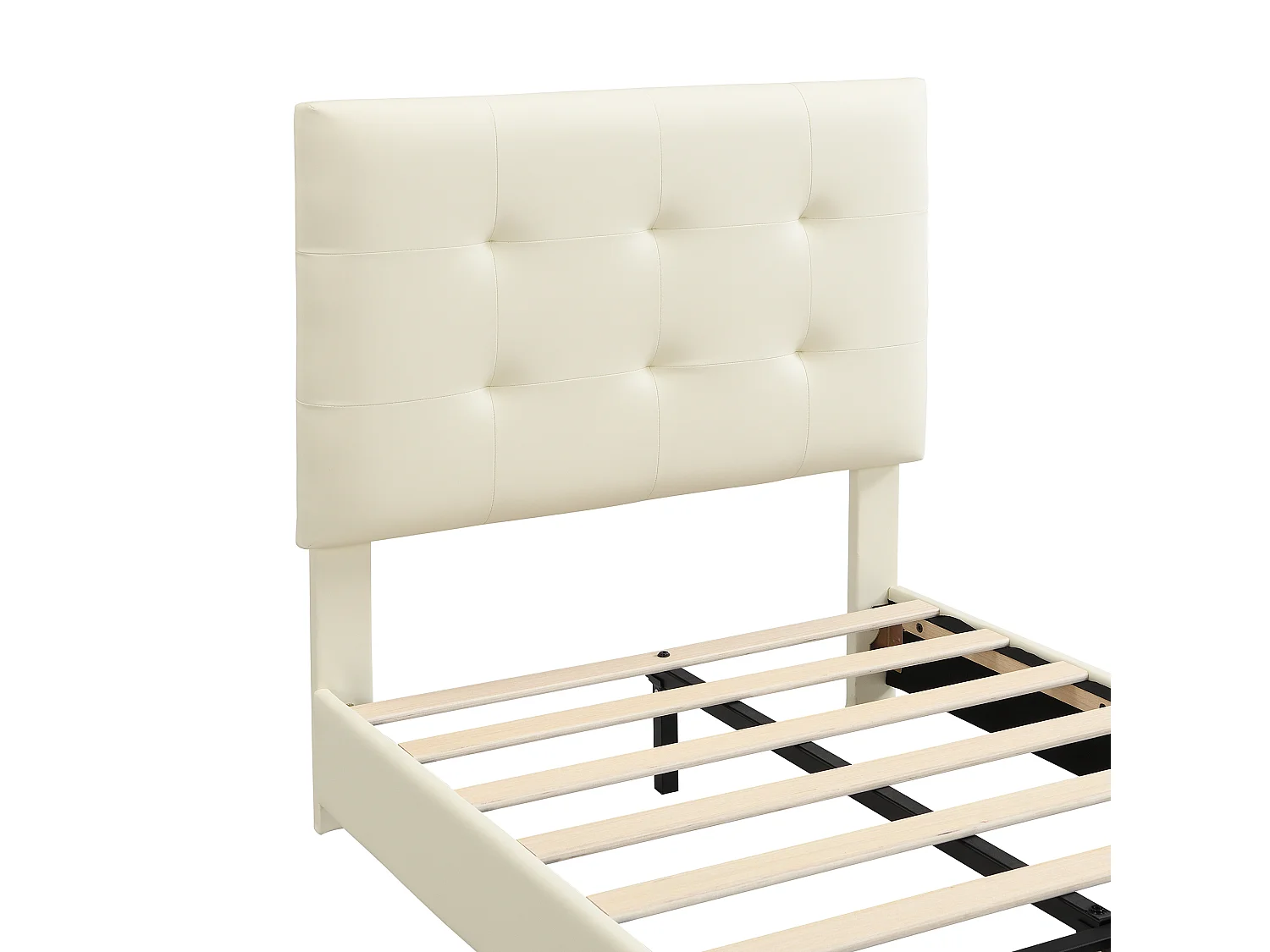 Gepolstertes Kinderbett 90x200 cm - Keksförmiges Kopfteil - mit Lattenrost - PU + Sperrholz - Beige (ohne Matratze)