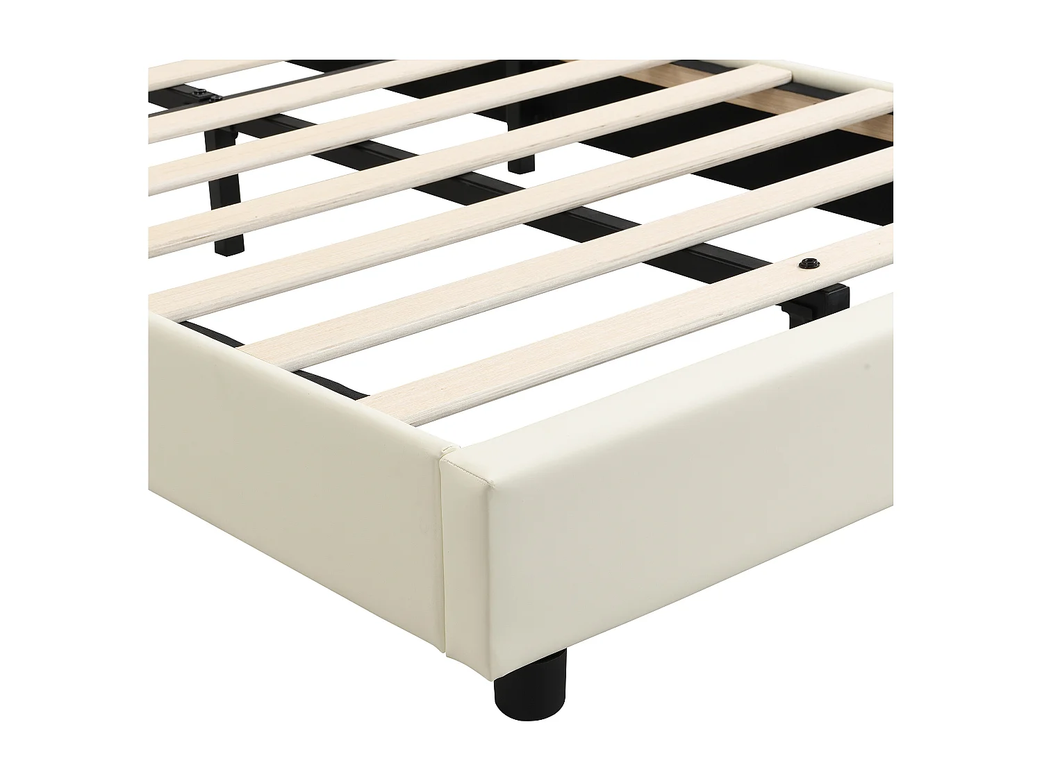 Gepolstertes Kinderbett 90x200 cm - Keksförmiges Kopfteil - mit Lattenrost - PU + Sperrholz - Beige (ohne Matratze)