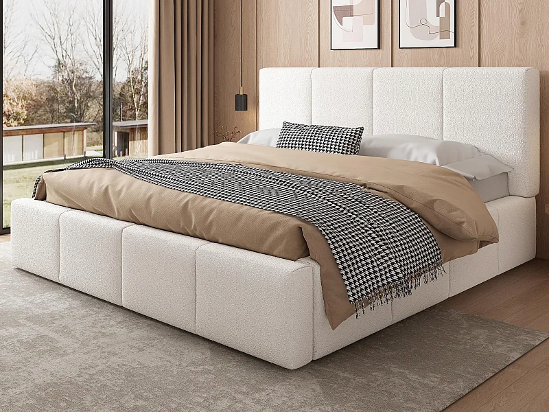 Gestoffeerd tweepersoonsbed 180x200 cm - met lattenbodem - Bouclé stof - Beige (zonder matras)