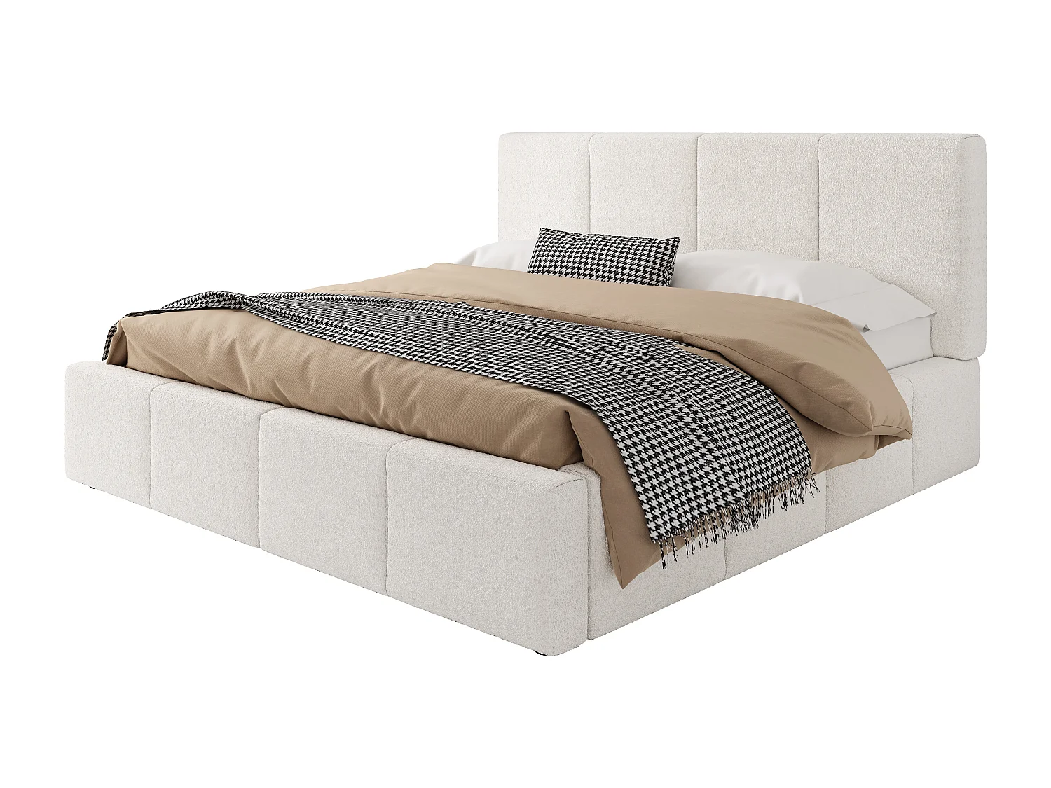 Dobbeltseng med polstring 180x200 cm - med lamelbund - Bouclé stof - Beige (madras medfølger ikke)