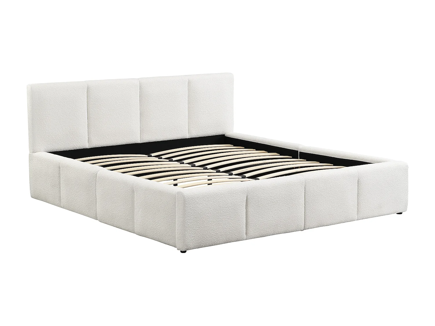 Dobbeltseng med polstring 180x200 cm - med lamelbund - Bouclé stof - Beige (madras medfølger ikke)