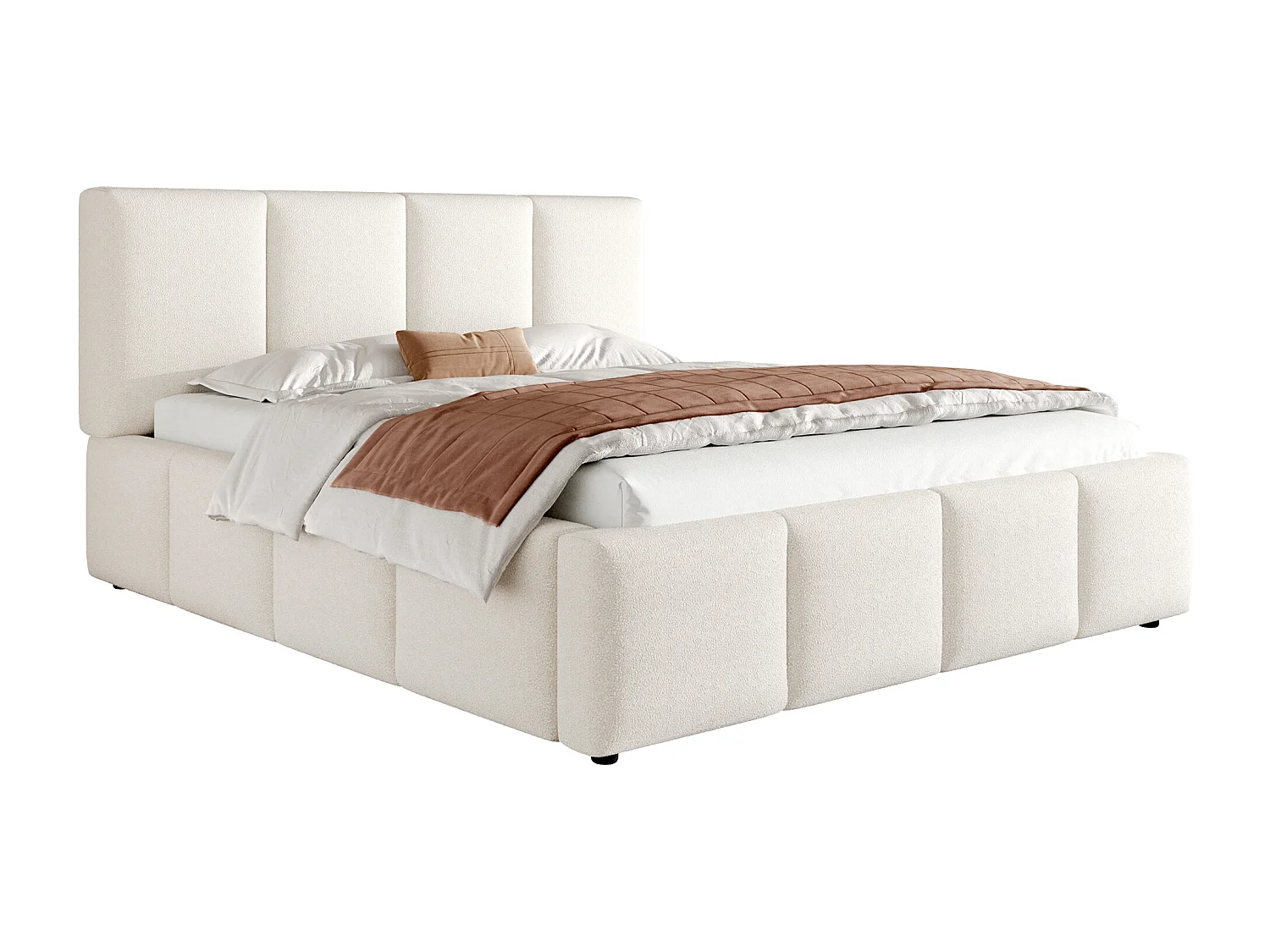 Gestoffeerd tweepersoonsbed 180x200 cm - met lattenbodem - Bouclé stof - Beige (zonder matras)