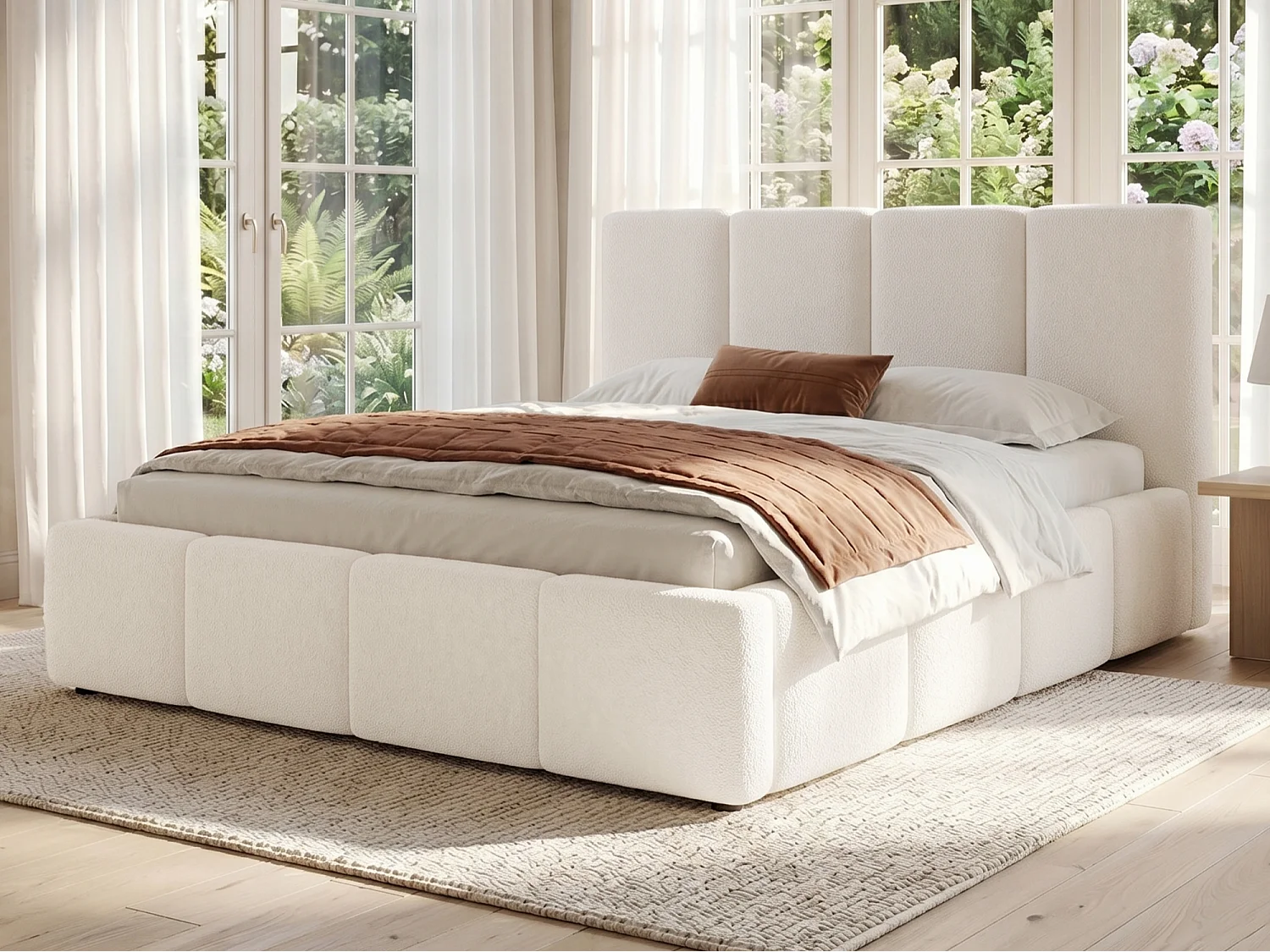 Gestoffeerd tweepersoonsbed 180x200 cm - met lattenbodem - Bouclé stof - Beige (zonder matras)