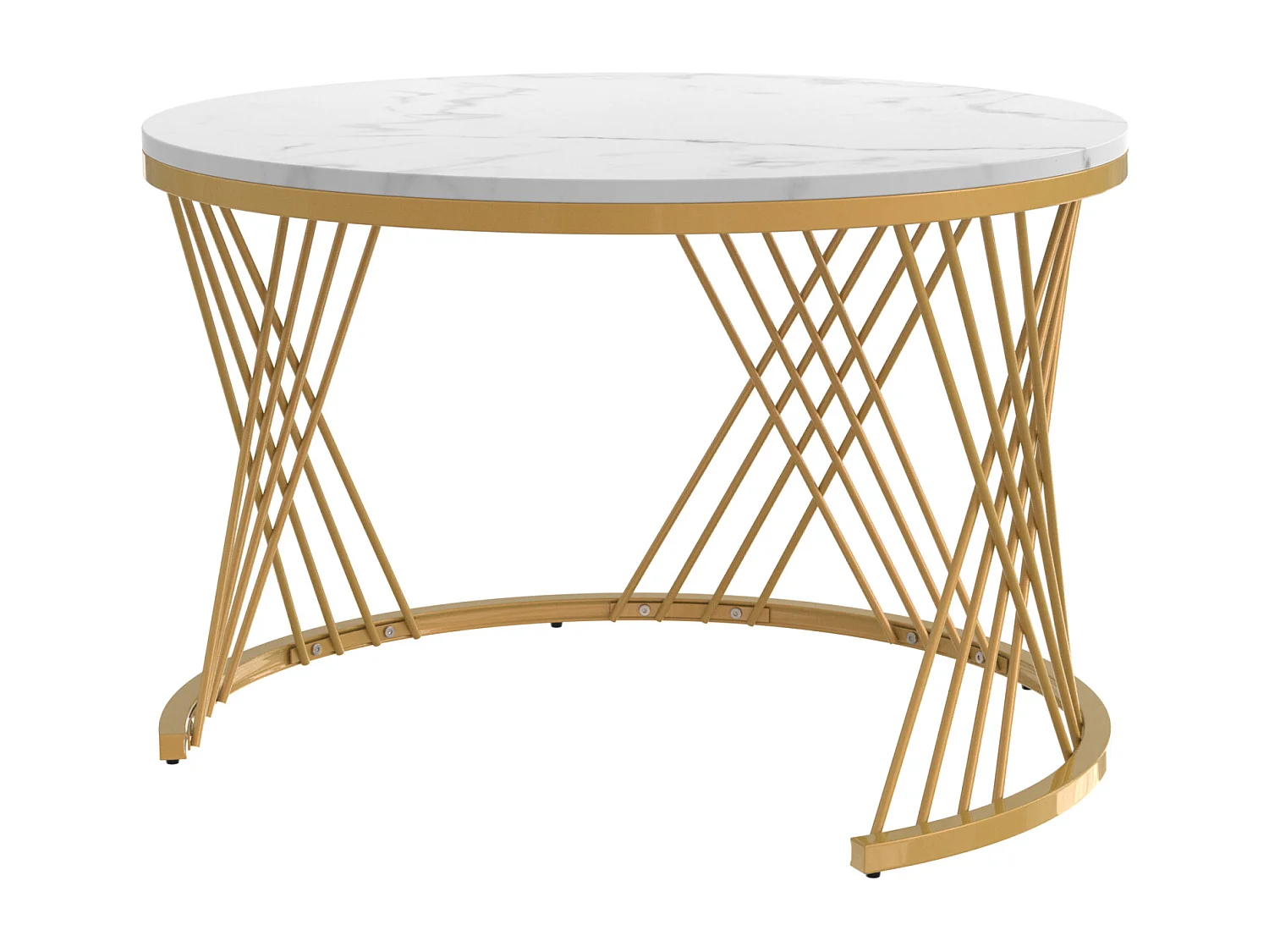 Lot de 2 tables basses rondes 2 en 1 - Structure en métal doré / tiroir en rotin - Blanc