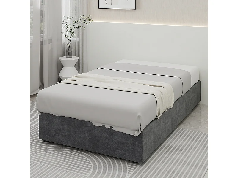 Struttura letto moderna 90x200 cm, velluto grigio, con meccanismo di sollevamento a gas, arredamento moderno, senza testiera e materasso
