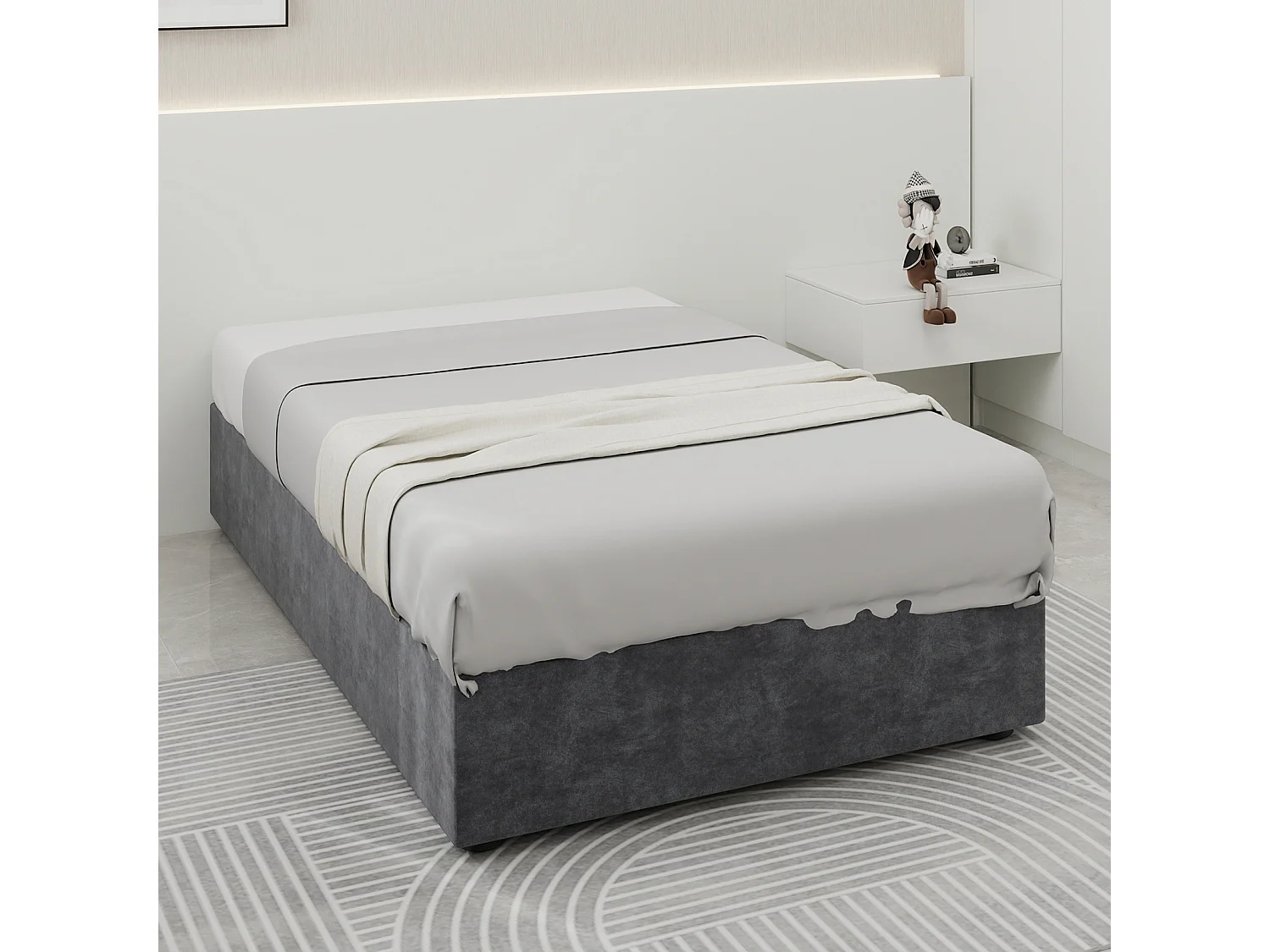 Nowoczesna rama łóżka 90x200 cm, szary welur, z podnośnikiem gazowym, meble nowoczesne, bez zagłówka i materaca