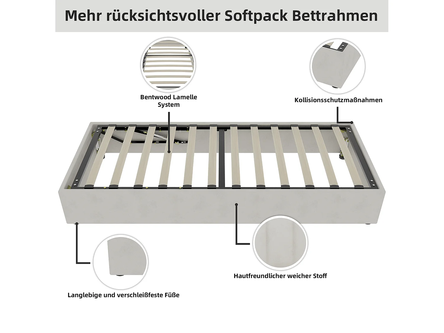 Struttura letto minimalista 90x200 cm, velluto beige, con pistoni a gas, arredamento moderno, senza testiera e materasso
