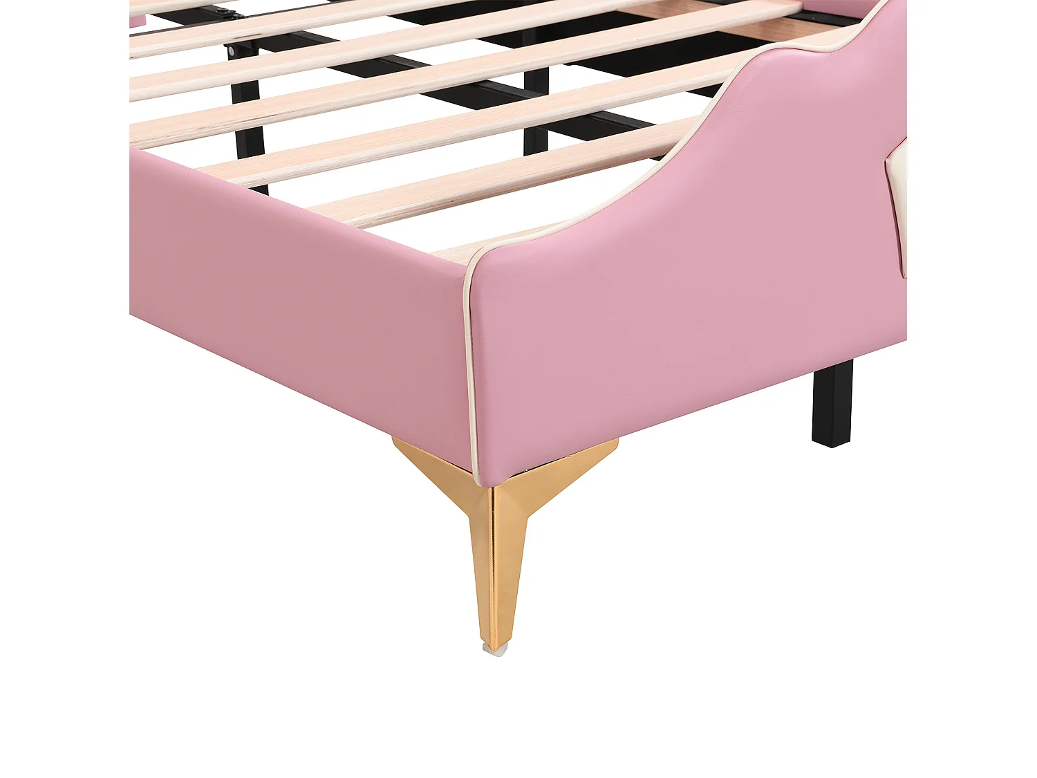 Lit enfant rembourré 90x200 cm - tête de lit en forme de couronne - avec sommier à lattes - PU - Rose + Blanc (sans matelas)