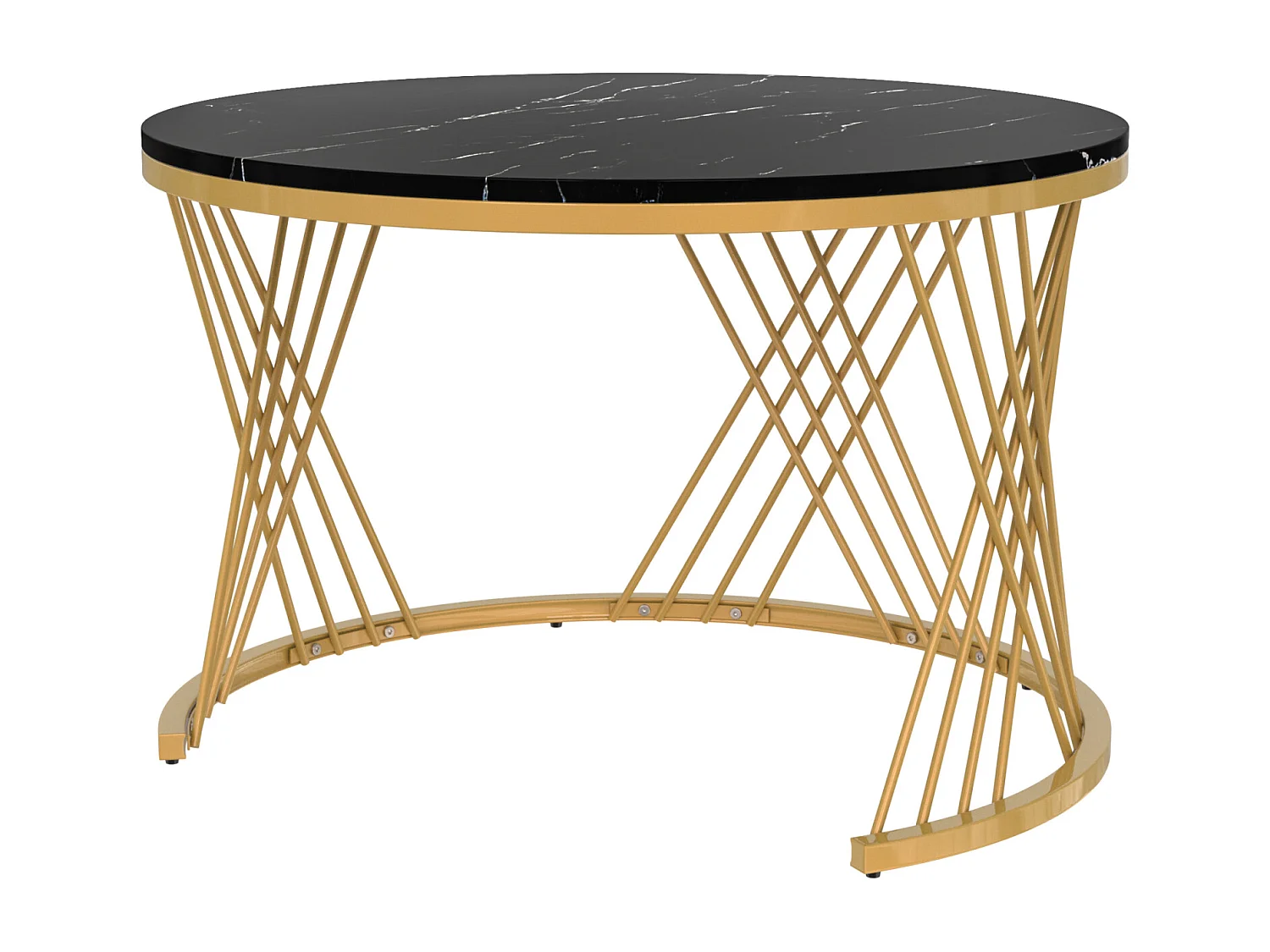 Lot de 2 tables basses rondes 2 en 1 - Structure en métal doré / tiroir en rotin - Noir