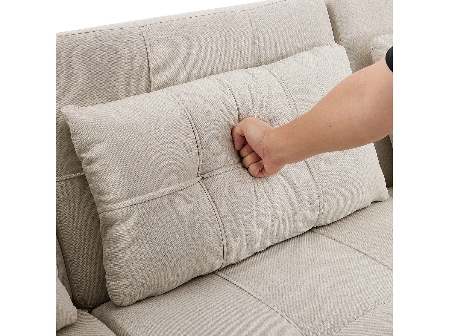 Canapé d'angle 3 places - Dossier réglable - Pliable pour un rangement - Mobile - Poches latérales - Beige