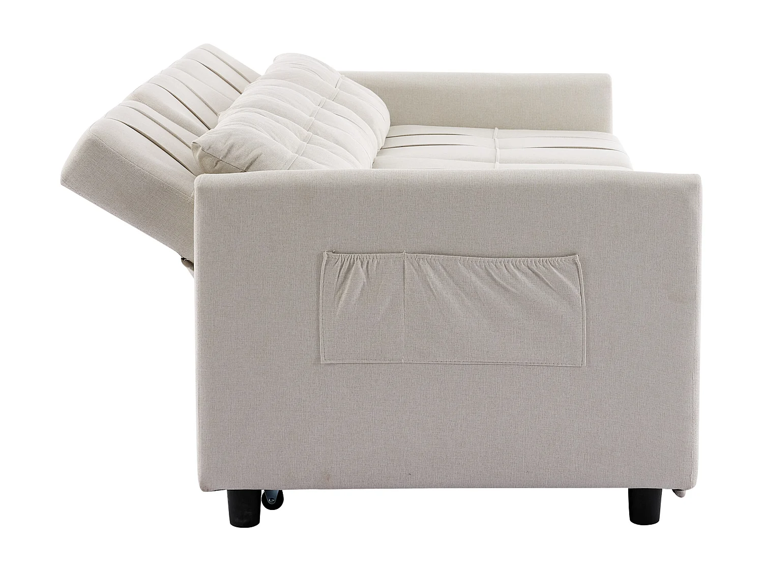 Canapé d'angle 3 places - Dossier réglable - Pliable pour un rangement - Mobile - Poches latérales - Beige