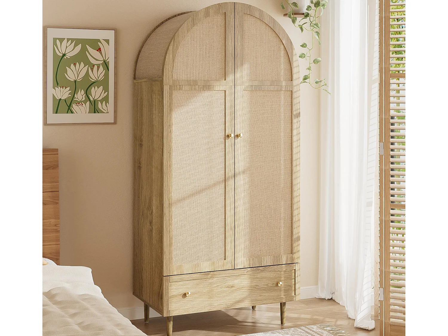 Kleiderschrank 79x50x175cm - 2 Türen und 1 Schublade - Eichen-Optik - Holzfüße - MDF - Natur