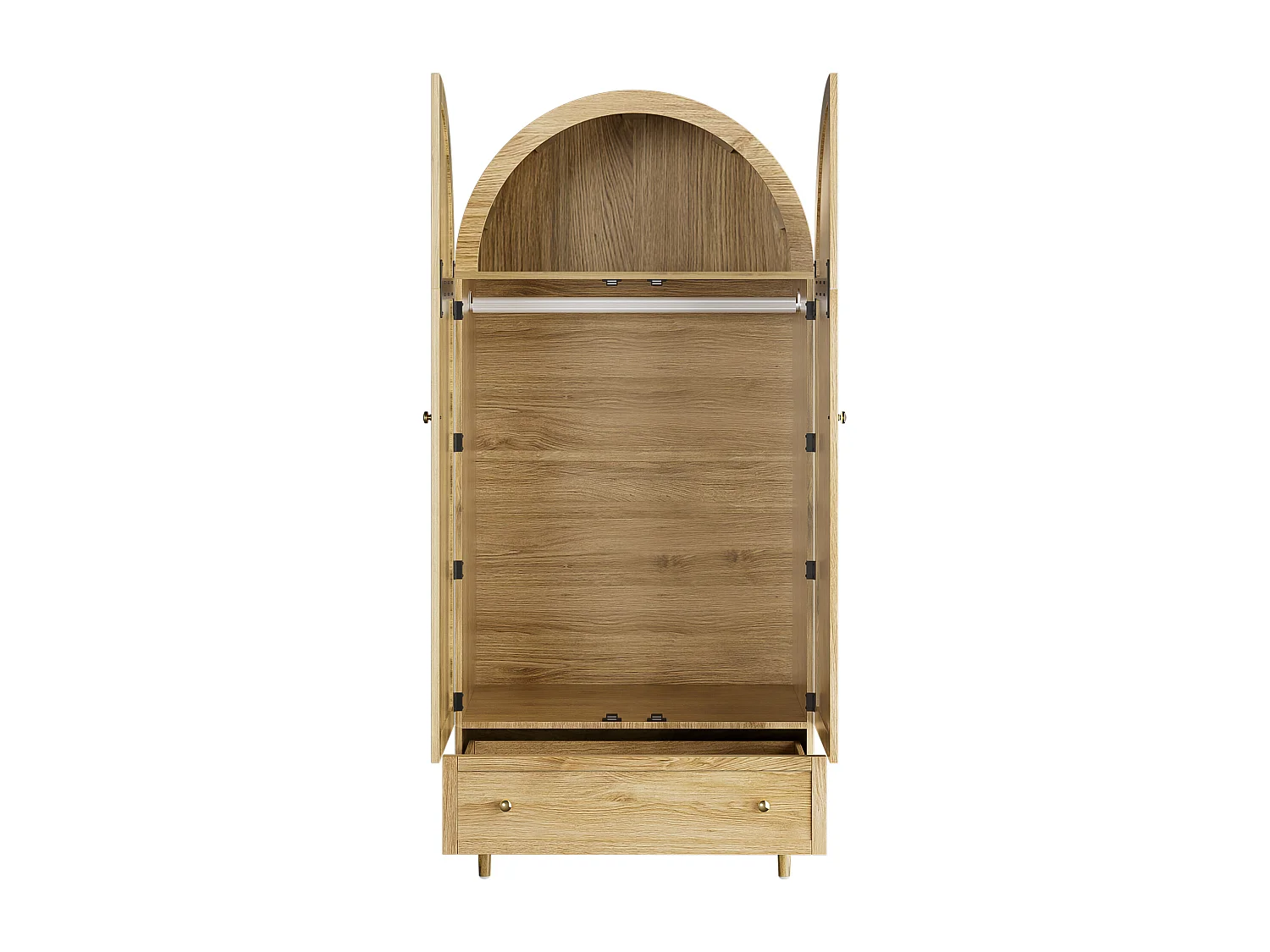 Kleiderschrank 79x50x175cm - 2 Türen und 1 Schublade - Eichen-Optik - Holzfüße - MDF - Natur