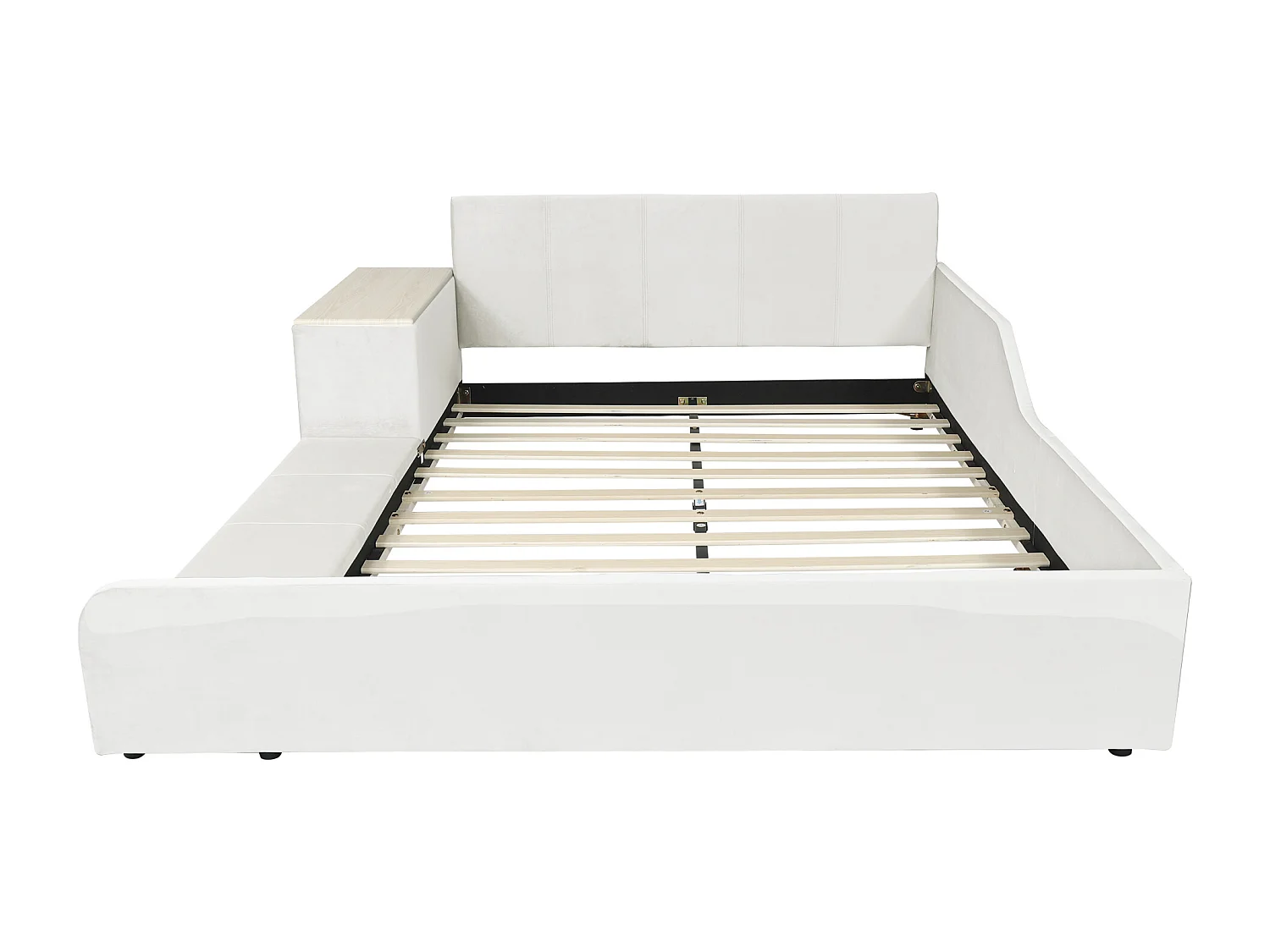 Lit enfant rembourré 140x200cm en velours - avec bureau et tabouret pour enfants - avec étagère de rangement - Blanc (sans matelas)