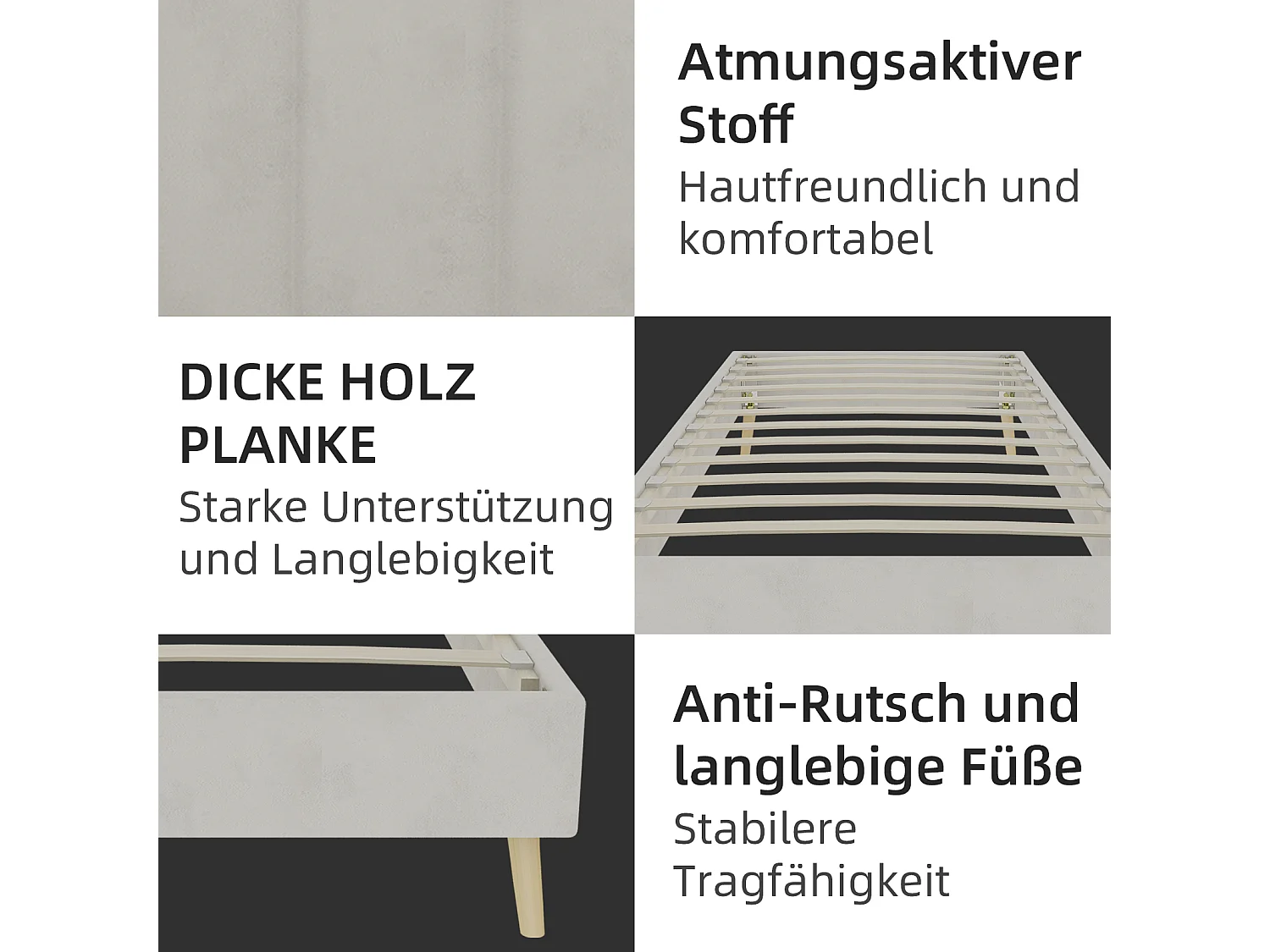 Struttura letto minimalista 90x200 cm, velluto beige, base bassa, arredamento moderno, senza meccanismo di sollevamento a gas, testiera e materasso