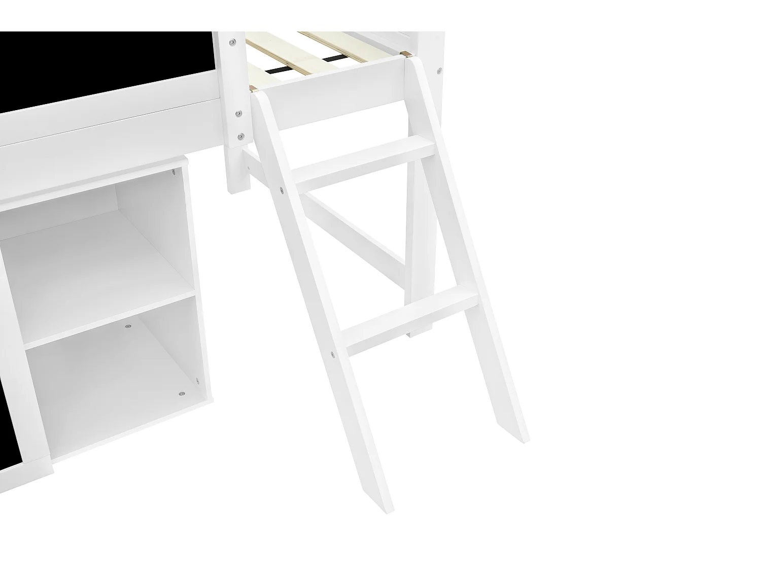 Lit mezzanine 90x200 cm - avec tableau noir - avec 3 portes et une échelle - bois massif + MDF - Blanc (sans matelas)