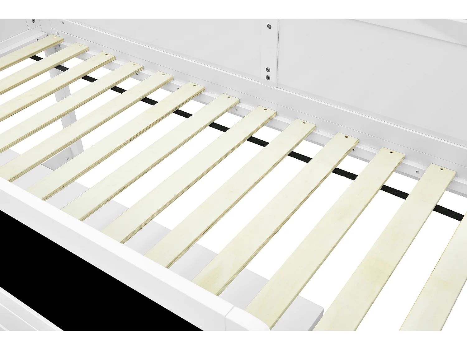 Hochbett 90x200 cm - mit Tafel - mit 3 Türen und einer Leiter - Massivholz + MDF - Weiß (ohne Matratze)