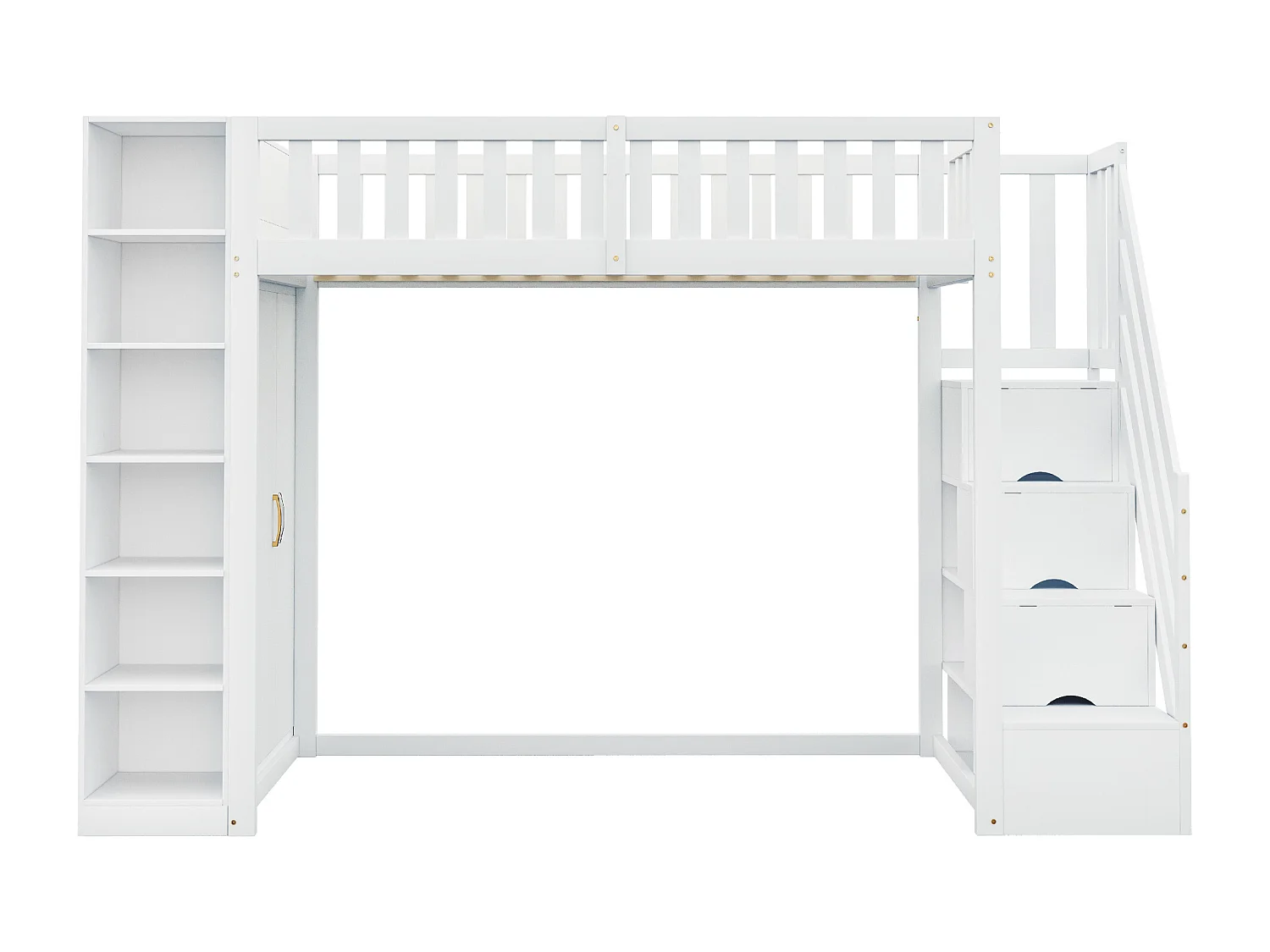 Hoogslaper 90x200 cm - met planken - met vakken en kasten - met ladder - wit (matras niet inbegrepen)