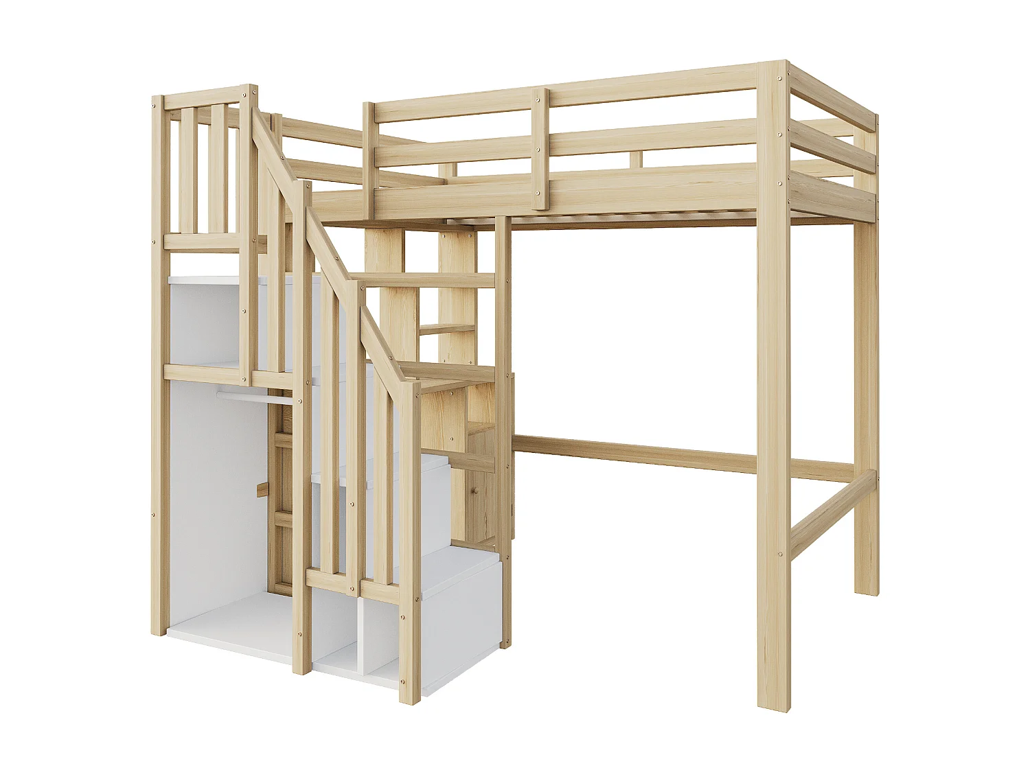 Lit mezzanine 90x200 cm - avec étagères - avec plan de travail - avec échelle - naturel (matelas non inclus)