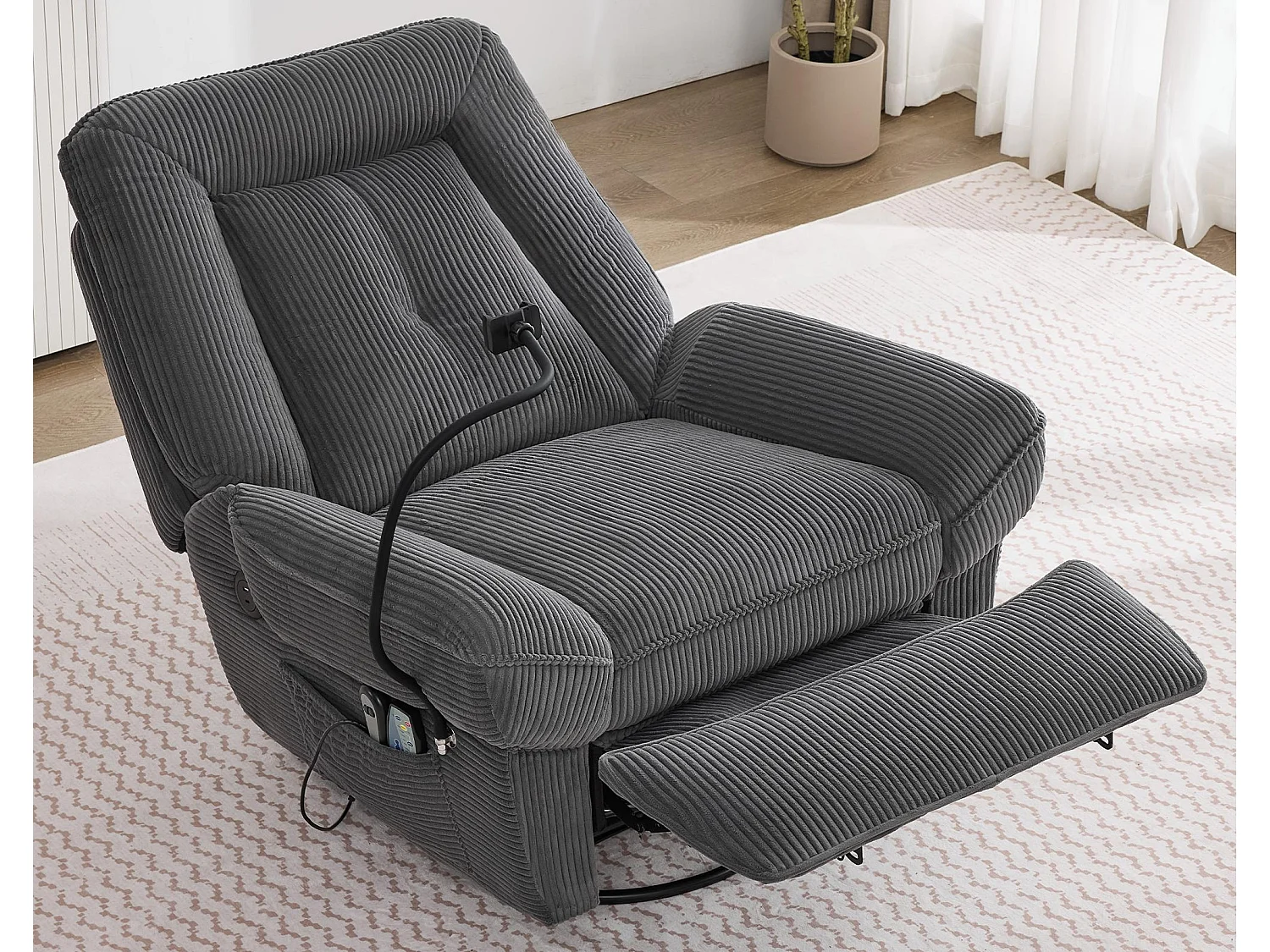 Poltrona - con funzioni massaggio e riscaldamento - rotazione 360° - con supporto per telefono e porta USB - grigio