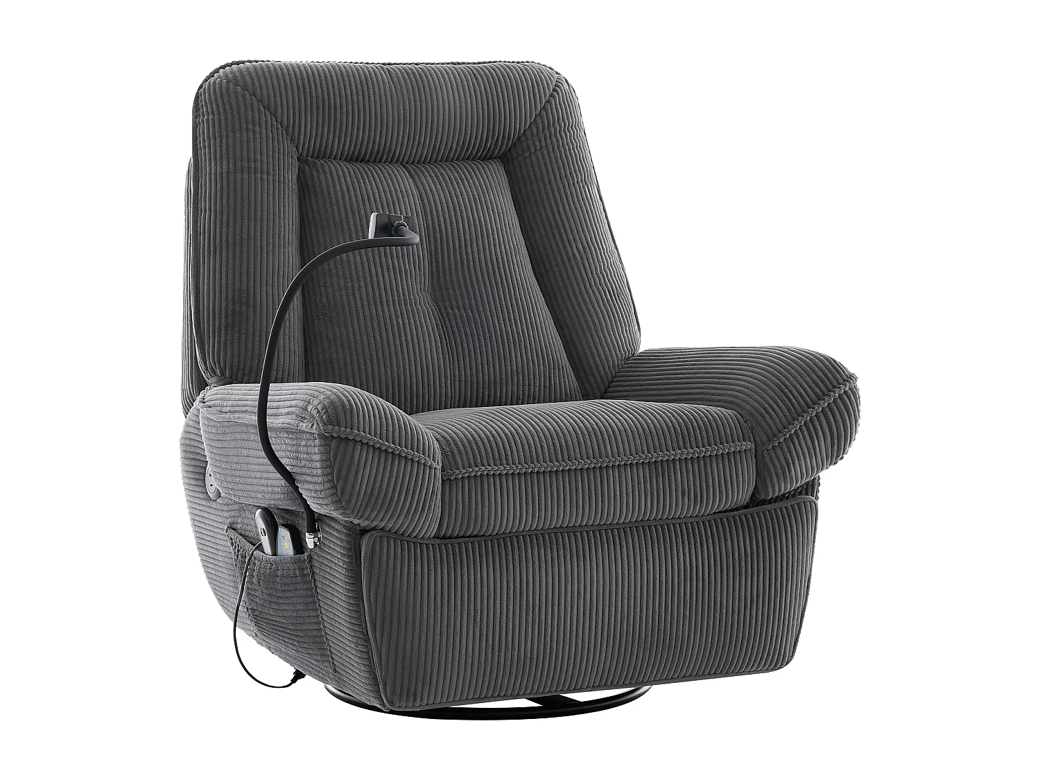 Poltrona - con funzioni massaggio e riscaldamento - rotazione 360° - con supporto per telefono e porta USB - grigio