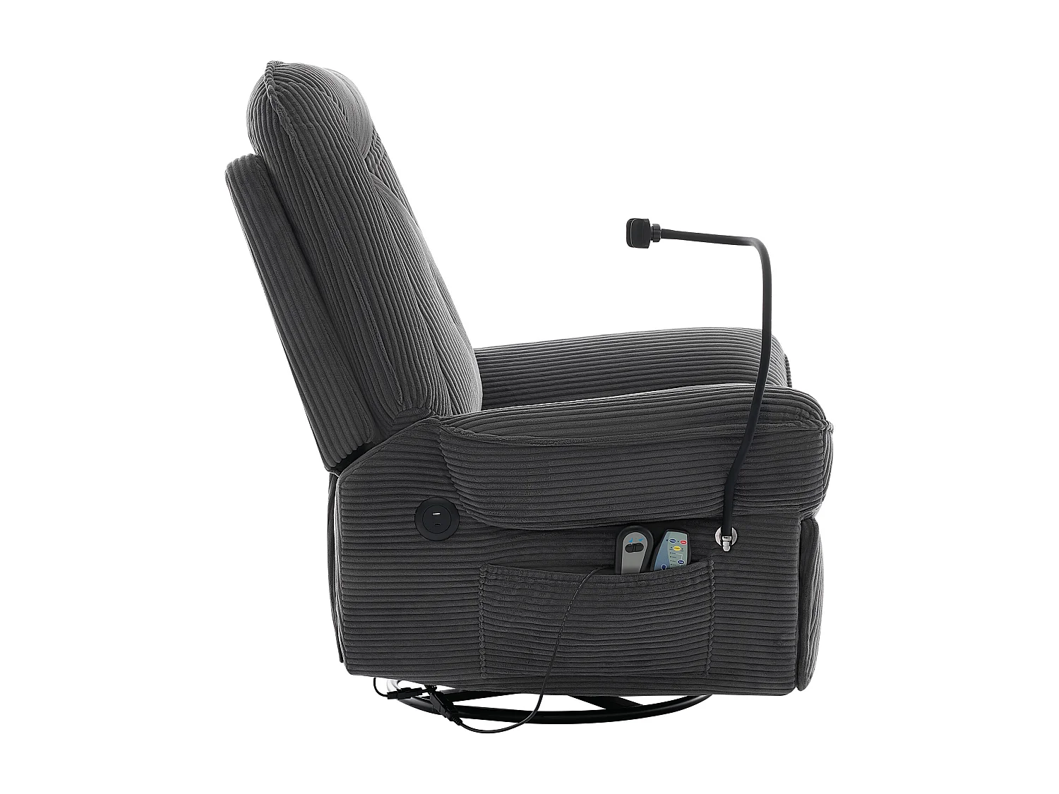 Fauteuil - avec fonctions de massage et de chauffage - rotation à 360° - avec support pour téléphone et port USB - gris