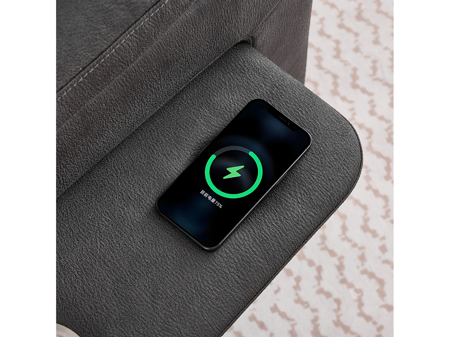 Poltrona - con funzione massaggio - con funzione riscaldante - con poggiapiedi - 2 tasche laterali + portabicchieri - porta USB - grigio