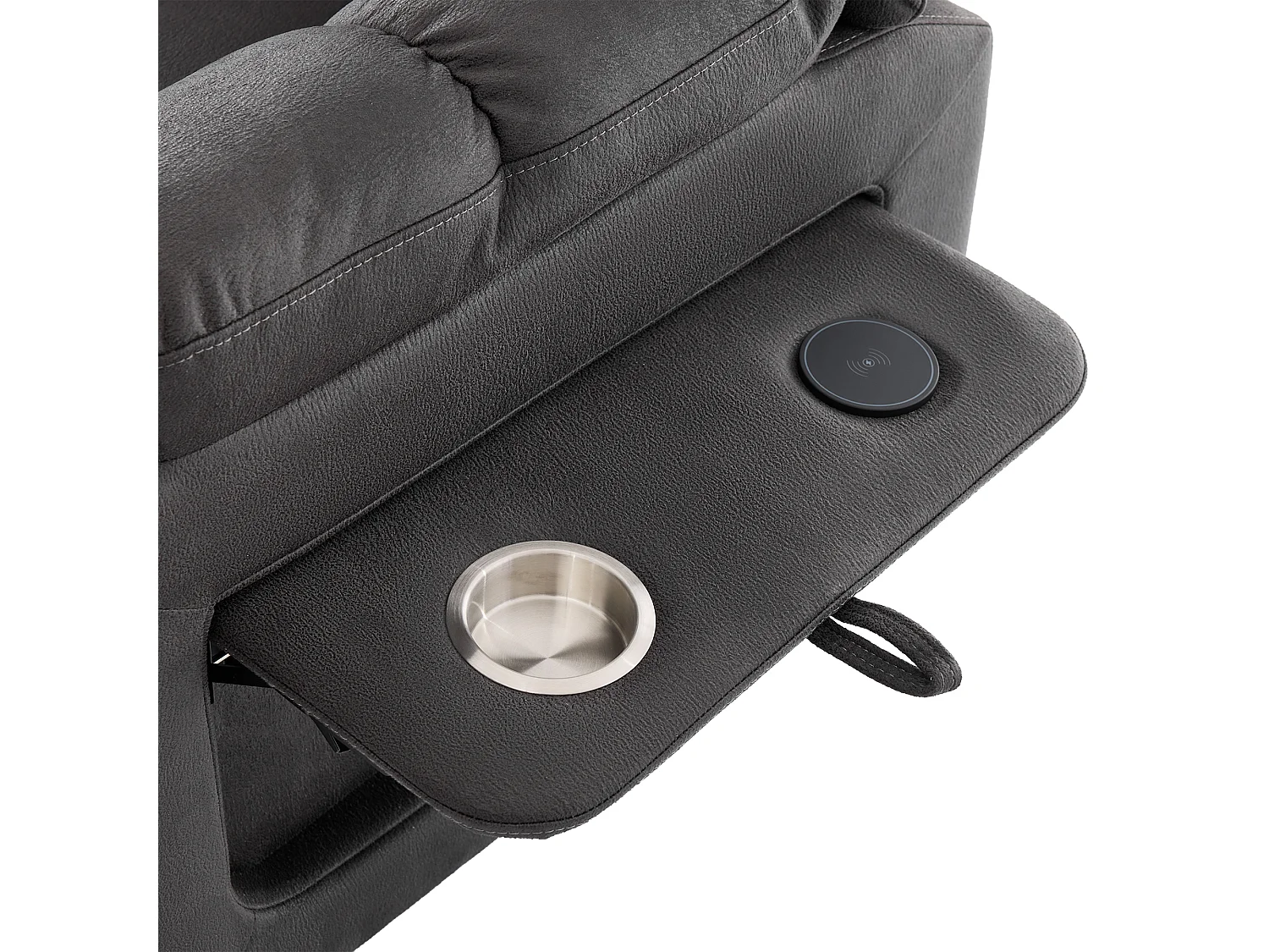 Poltrona - con funzione massaggio - con funzione riscaldante - con poggiapiedi - 2 tasche laterali + portabicchieri - porta USB - grigio