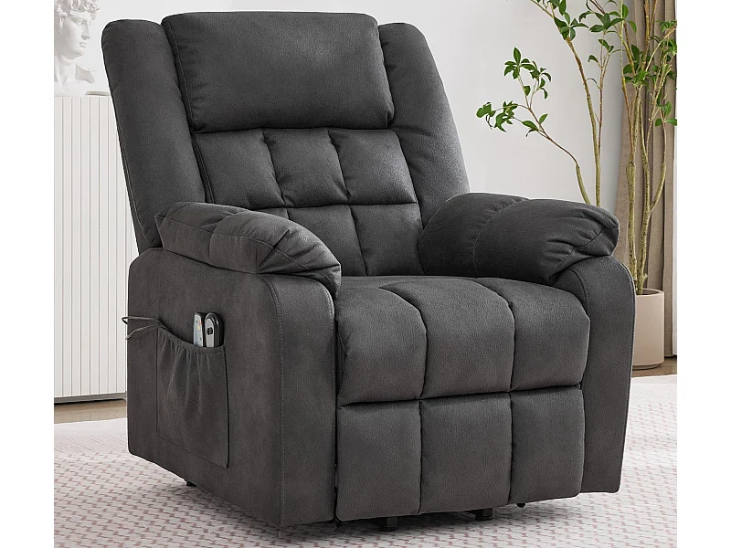 Fauteuil - avec fonction massage - avec fonction chauffante - avec repose-pieds - 2 poches latérales + porte-gobelet - port USB - gris