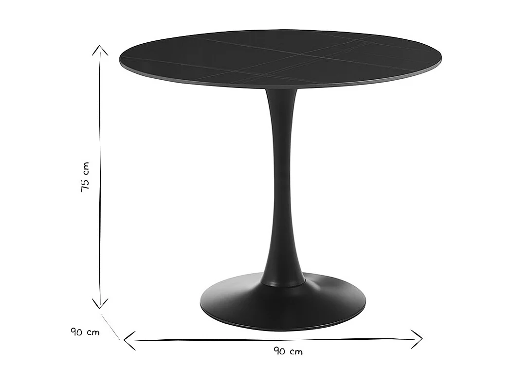 Runder Esstisch im Design aus schwarzer Keramik und Metall D90 cm MALOU