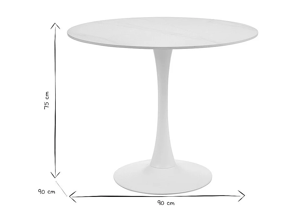 Runder Design-Esstisch aus weißer Keramik und Metall D90 cm MALOU