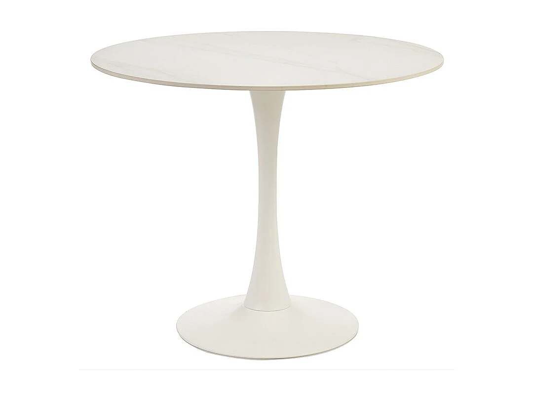 Tavolo da pranzo design rotondo in ceramica bianca e metallo D90 cm MALOU