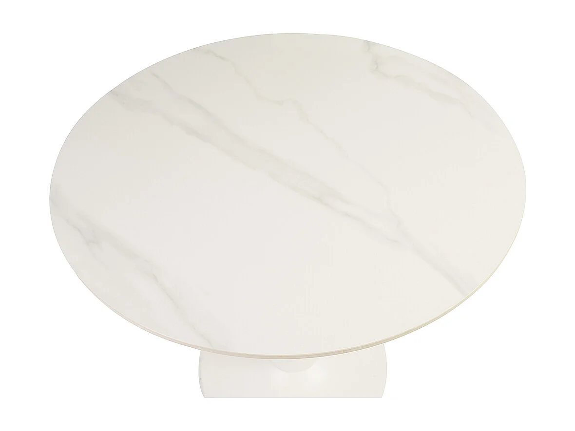 Tavolo da pranzo design rotondo in ceramica bianca e metallo D90 cm MALOU