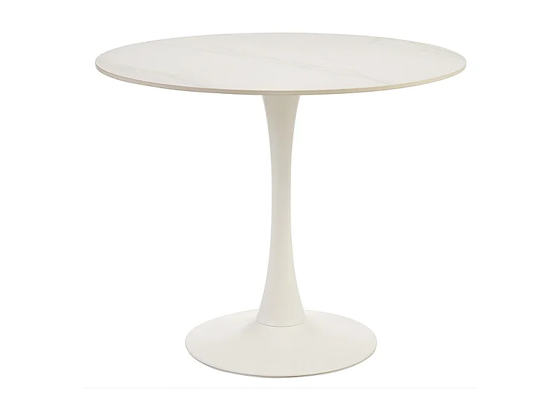 Runder Design-Esstisch aus weißer Keramik und Metall D90 cm MALOU