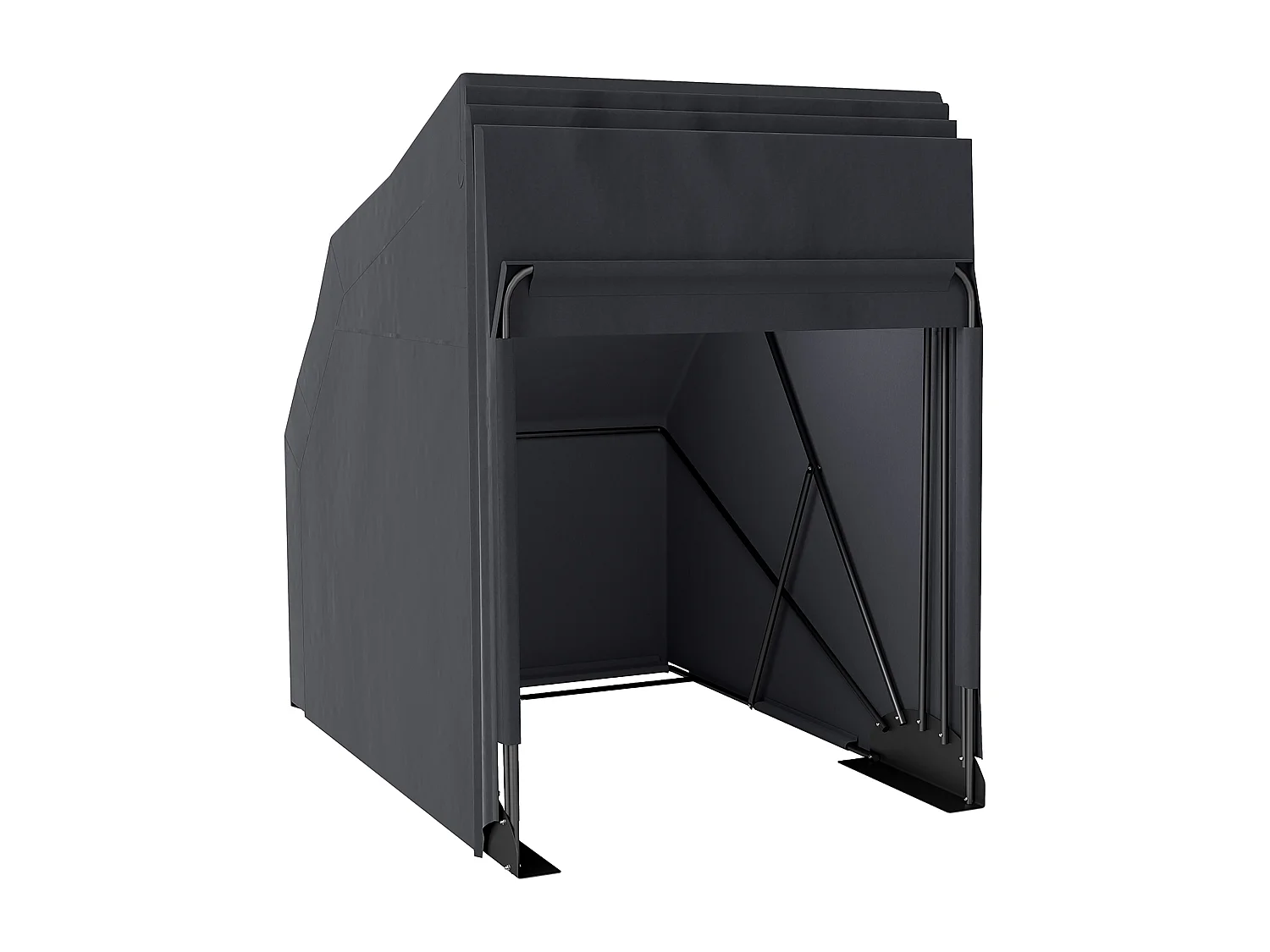 Abri moto extérieur pliable housse imperméable 3 couches support métal 2 fenêtres enroulables noir