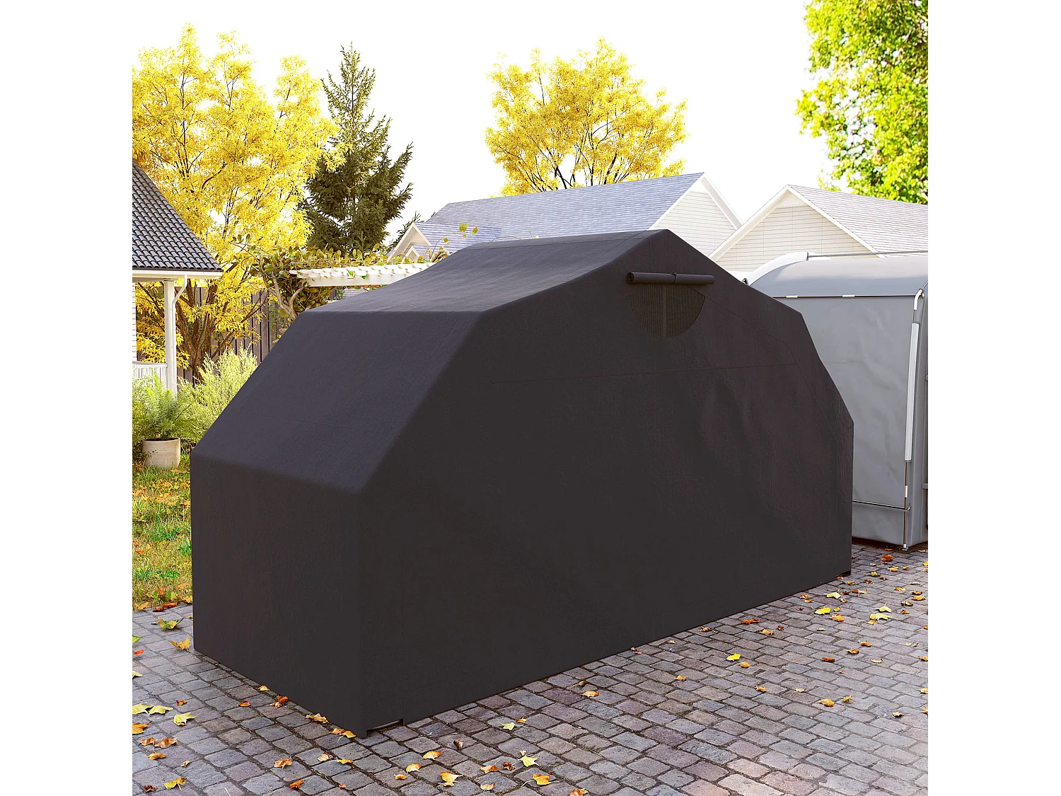 Abri moto extérieur pliable housse imperméable 3 couches support métal 2 fenêtres enroulables noir